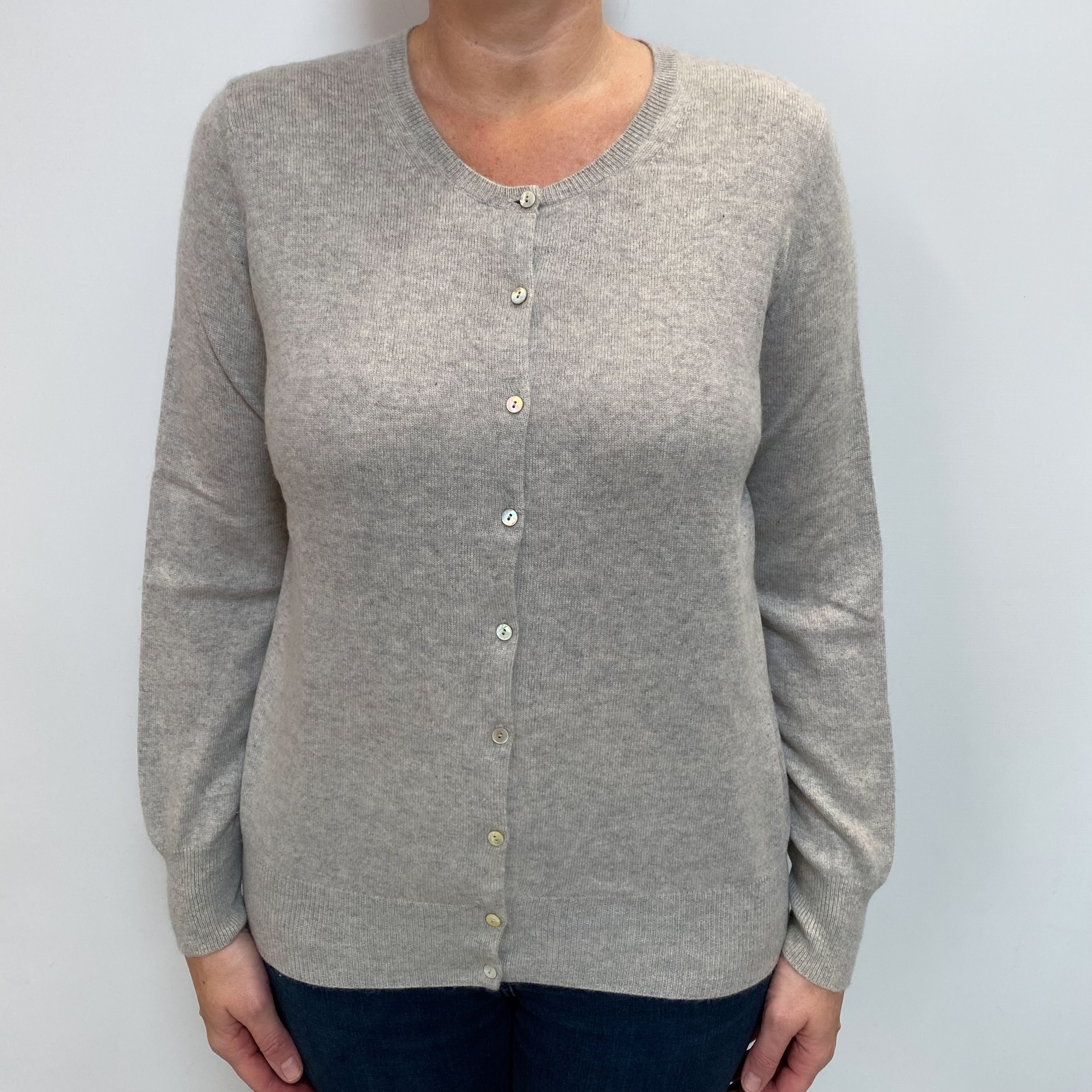 Smoke Grey Cashmere Crew Cardigan Large