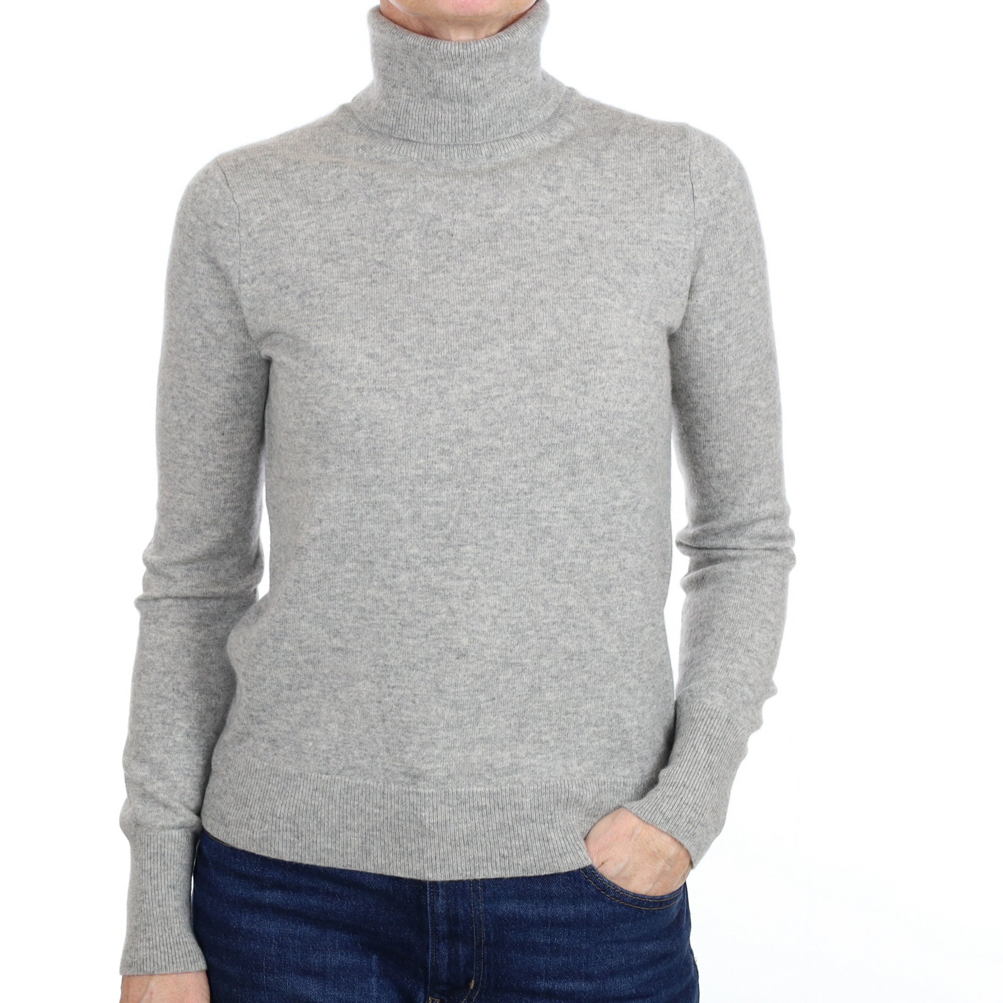 Smoke Grey Cashmere Polo Neck Jumper Small