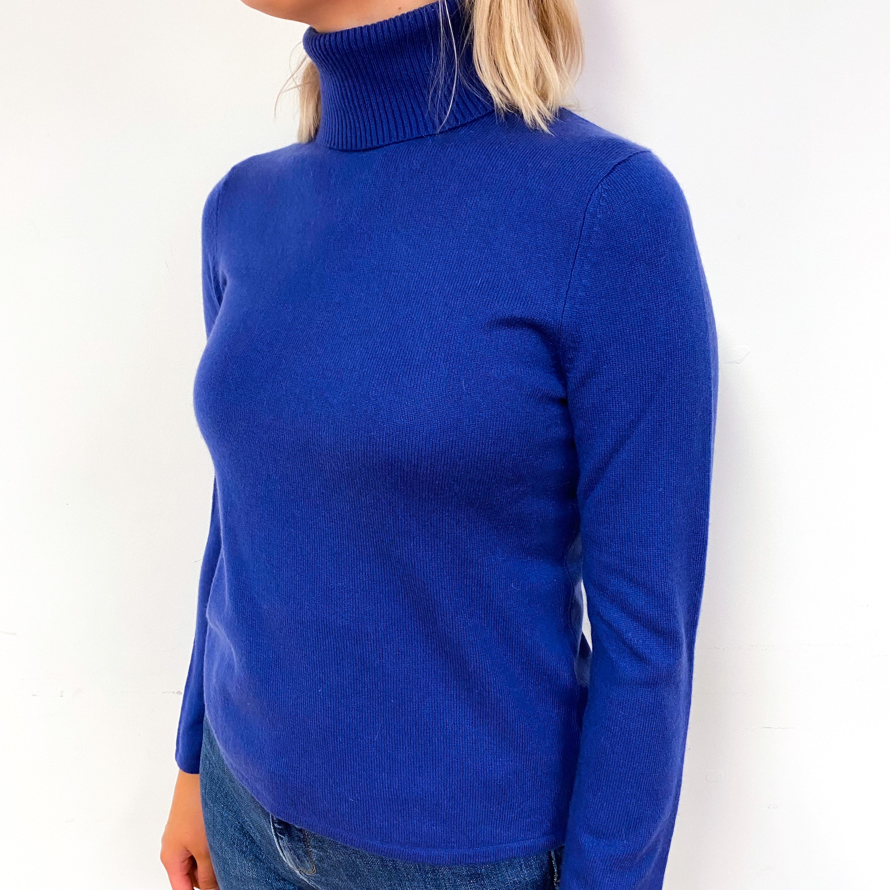 Periwinkle Blue Cashmere Polo Neck Jumper Small