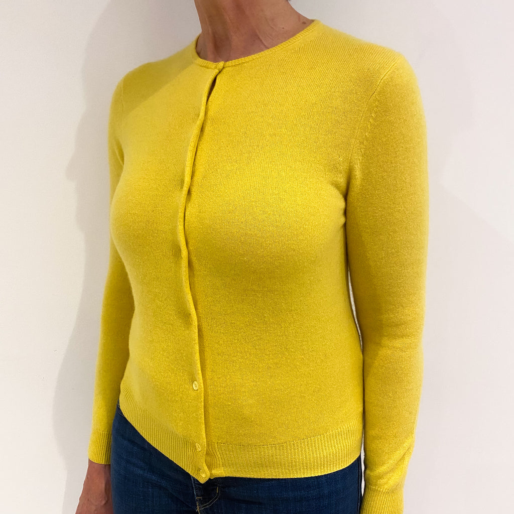 Sunshine Yellow Cashmere Crew Neck Cardigan Medium