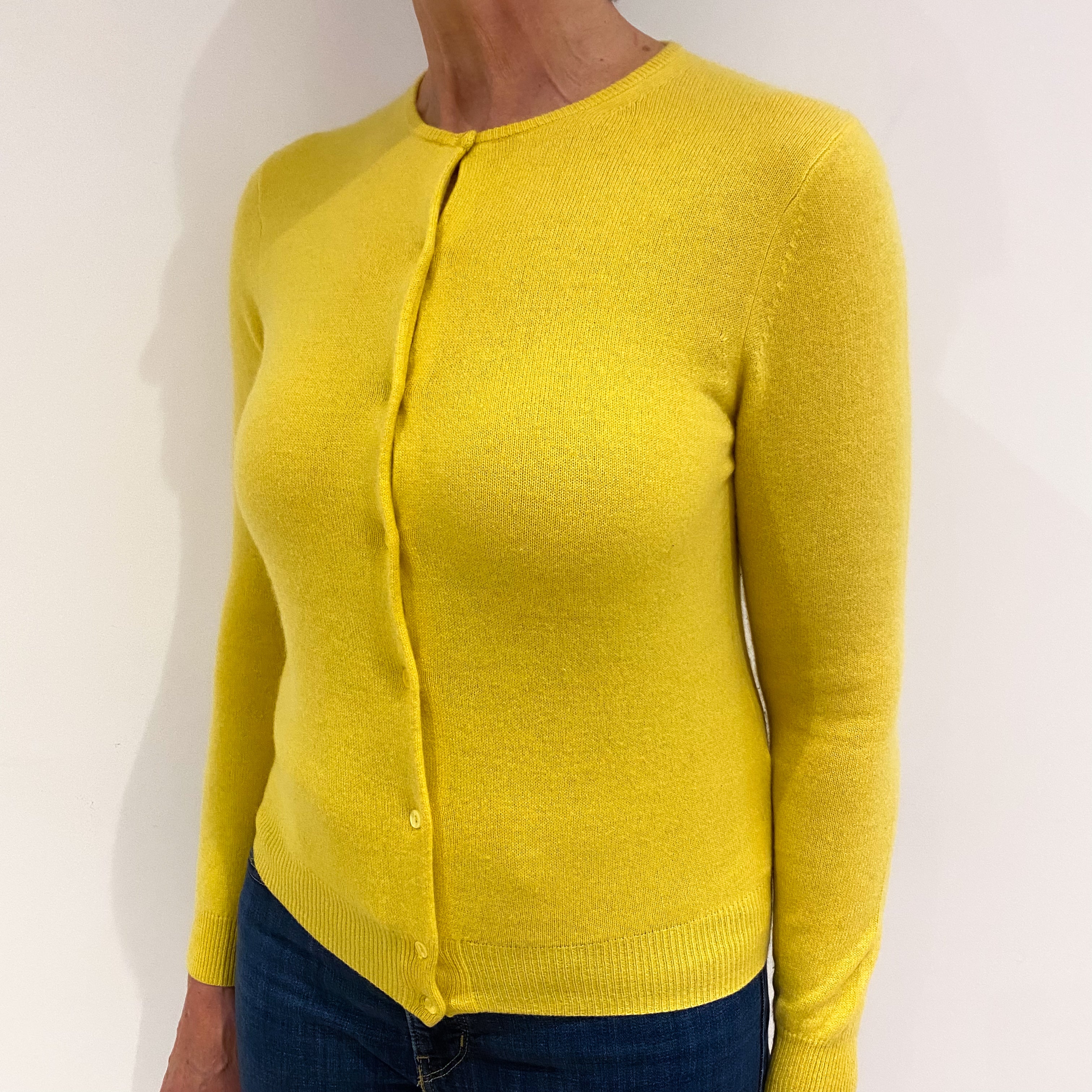 Sunshine Yellow Cashmere Crew Neck Cardigan Medium