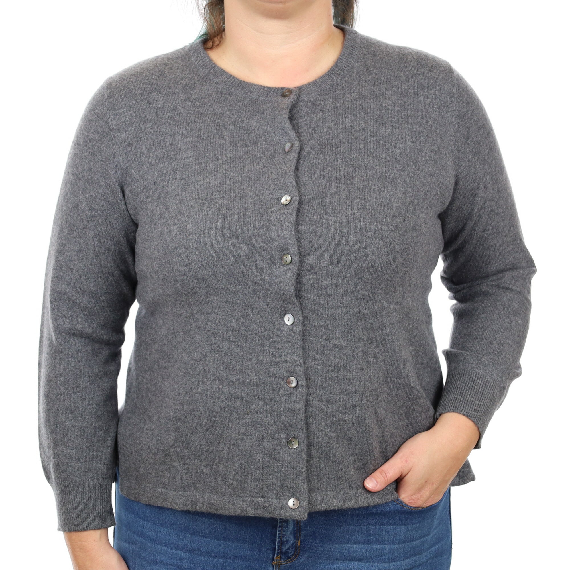 Slate Grey Cashmere Crew Neck Cardigan Large