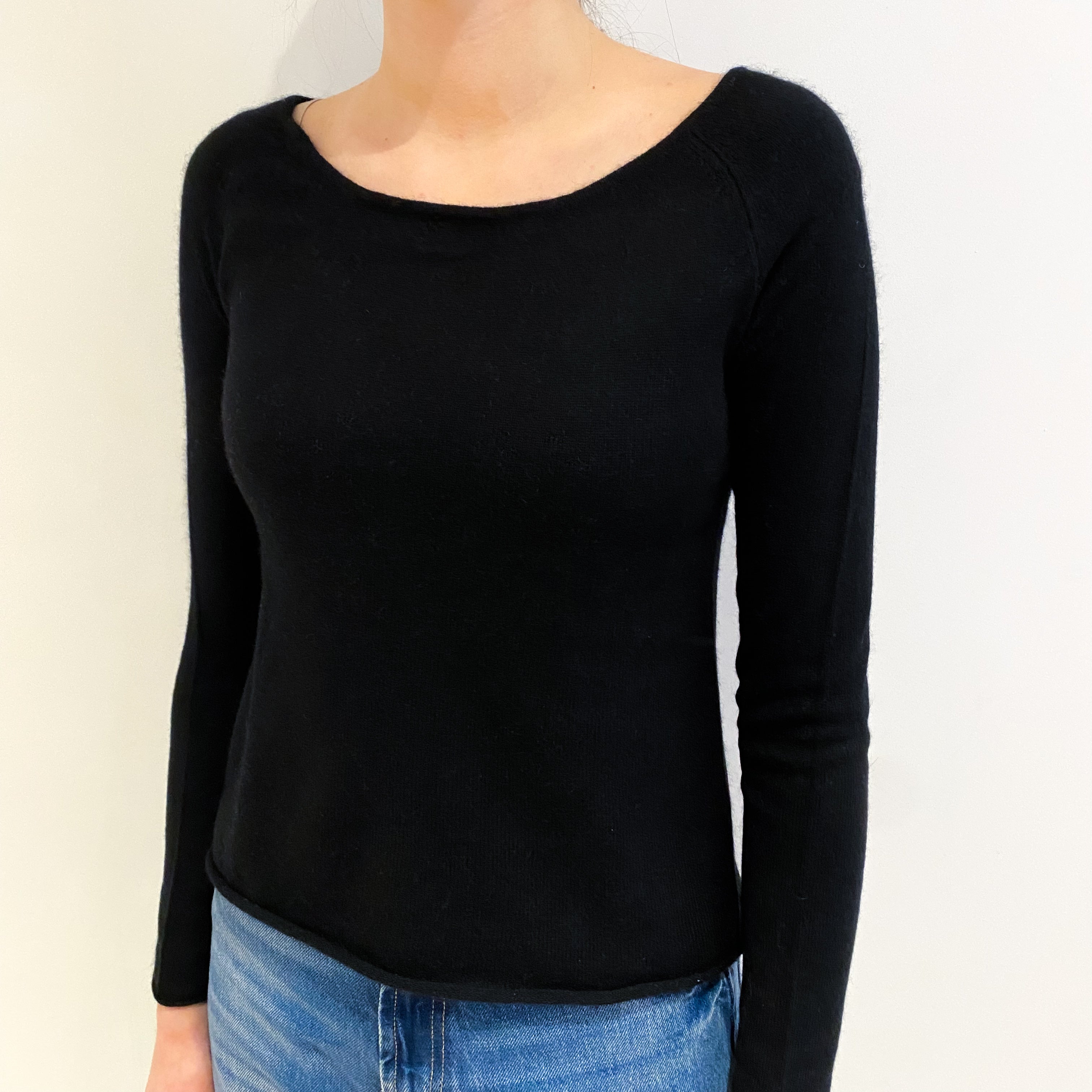 Black Cashmere Wide Scoop Neck Jumper Extra Small