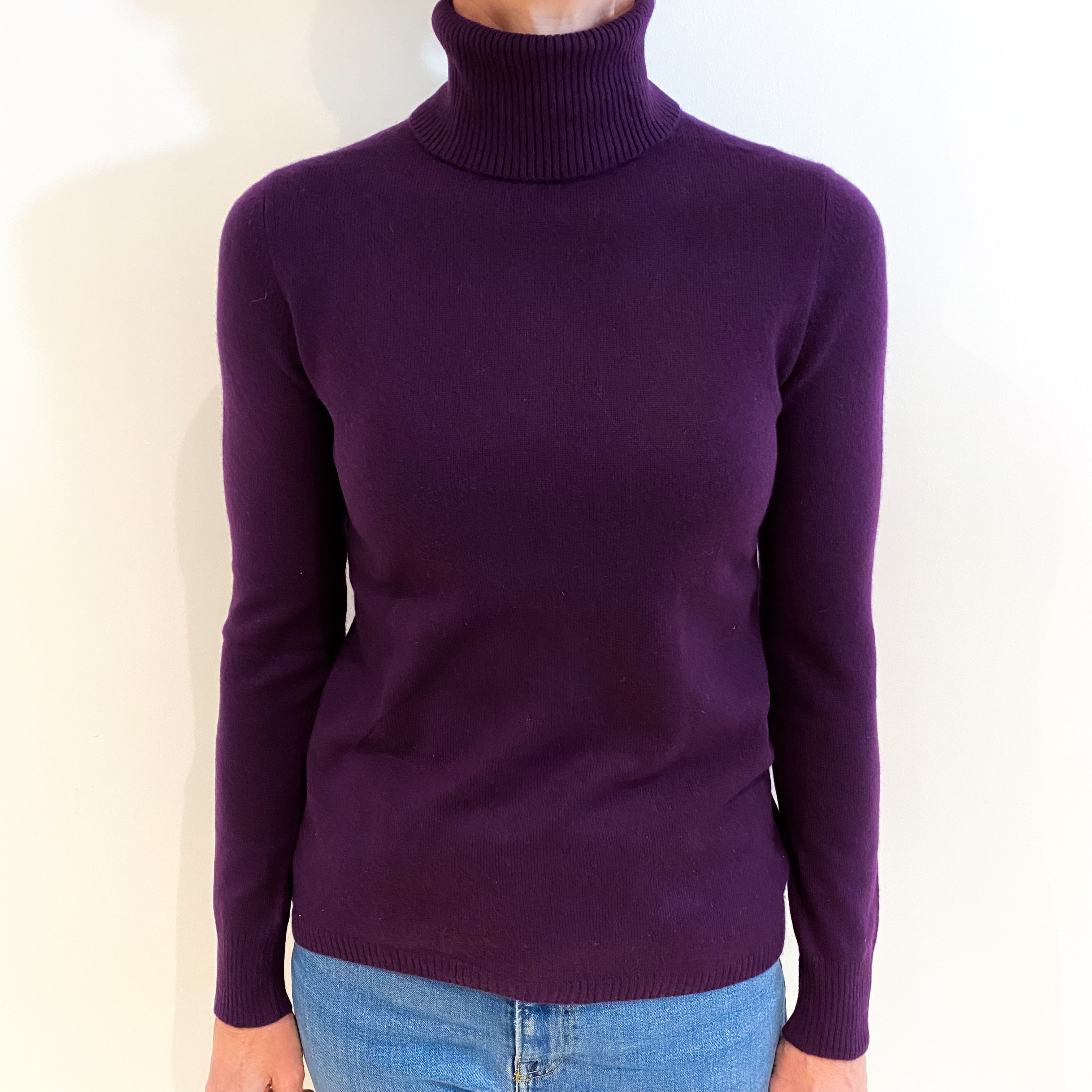 Iris Purple Cashmere Polo Neck Jumper Small