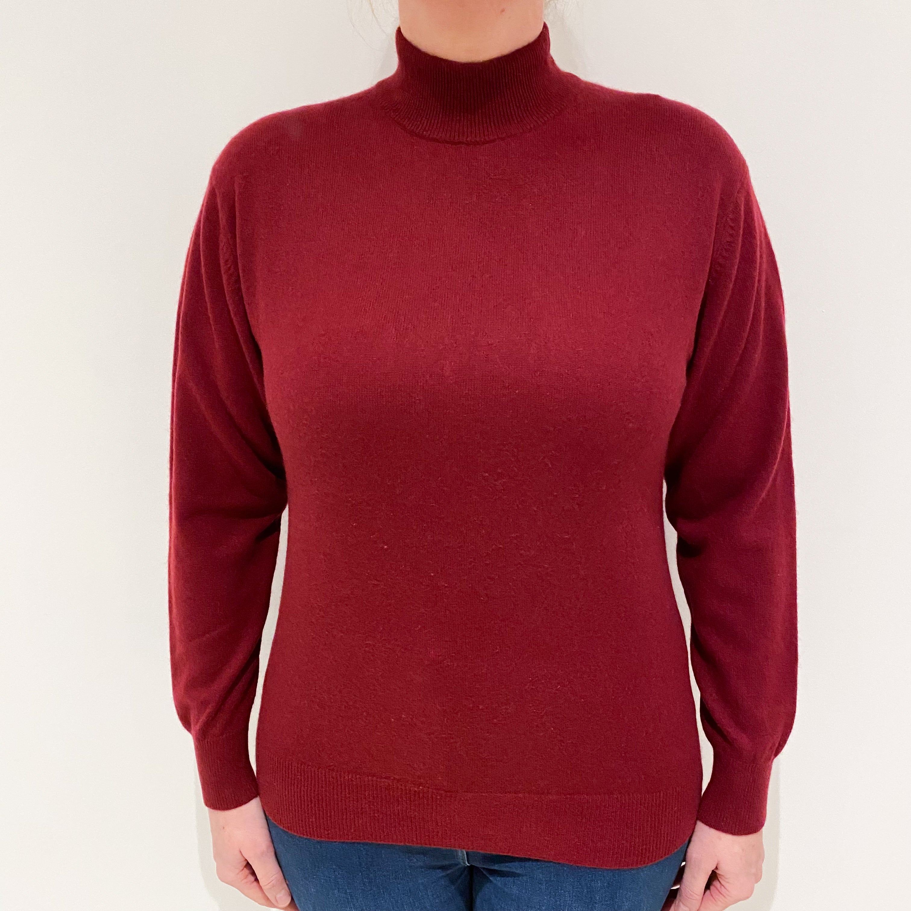 Burgundy Red Cashmere Turtle Neck Jumper Large