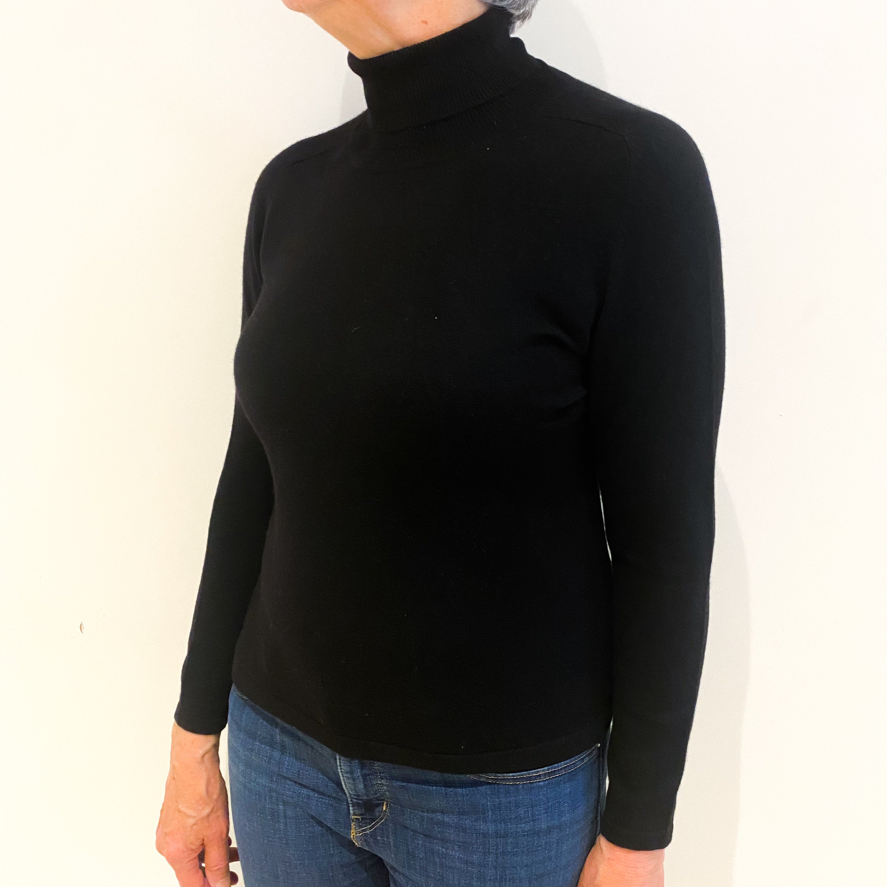 Black Cashmere Polo Neck Jumper Medium