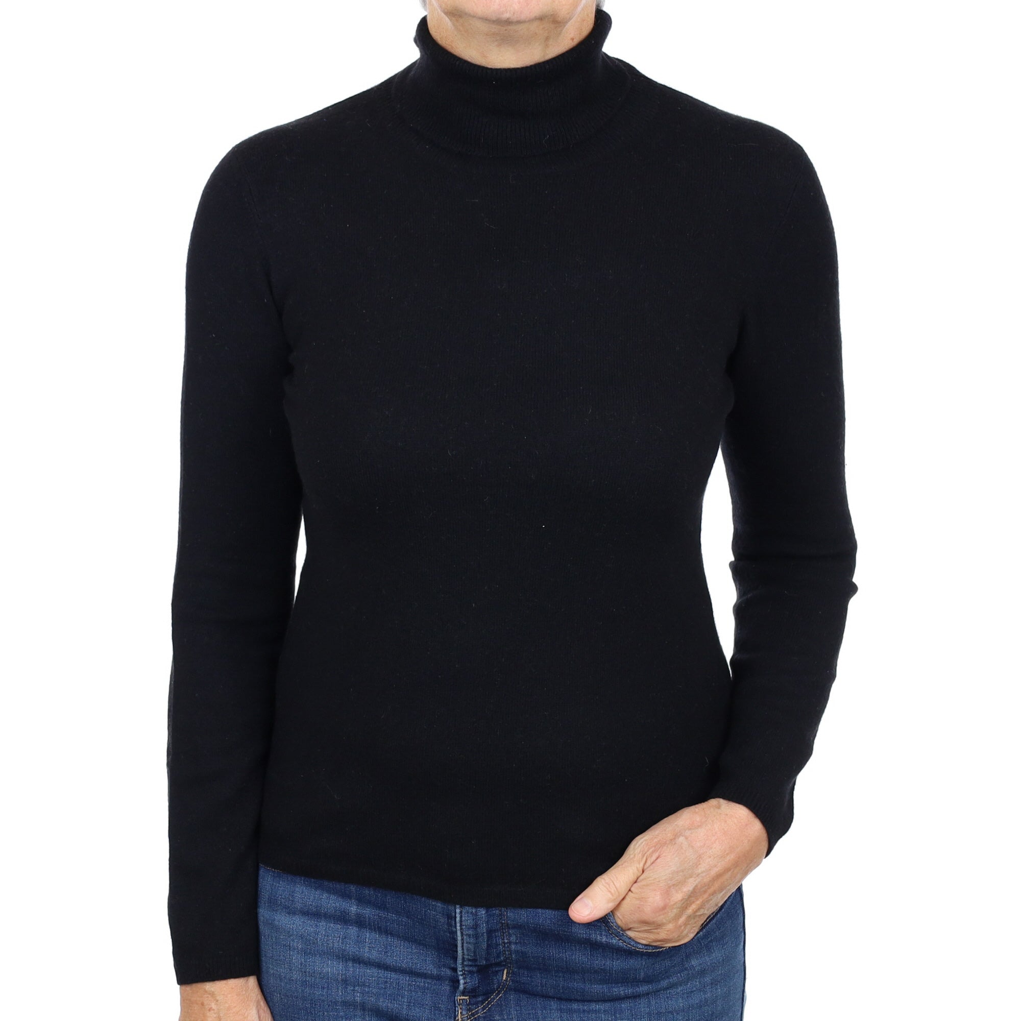 Black Cashmere Polo Neck Jumper Medium