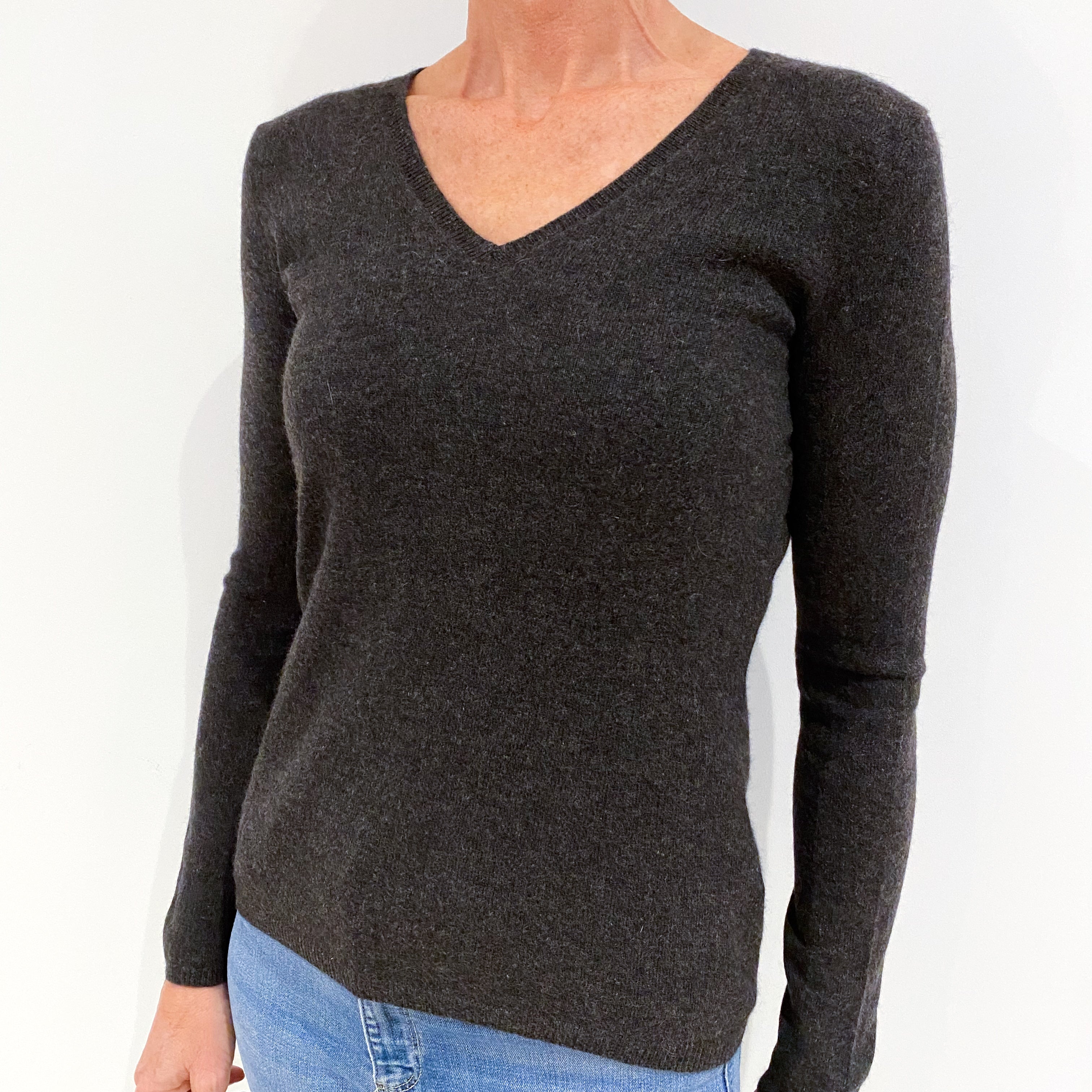 Charcoal Cashmere V-Neck Jumper Small