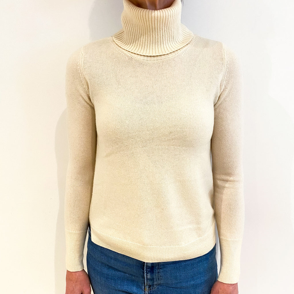 Vanilla Cream Cashmere Polo Neck Jumper Small
