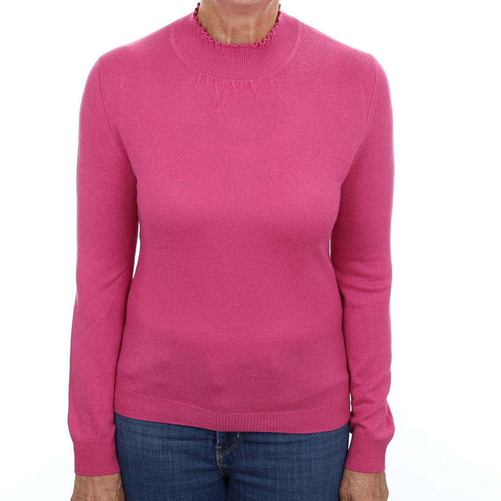 Fuchsia Pink Cashmere Turtle Neck Jumper Medium