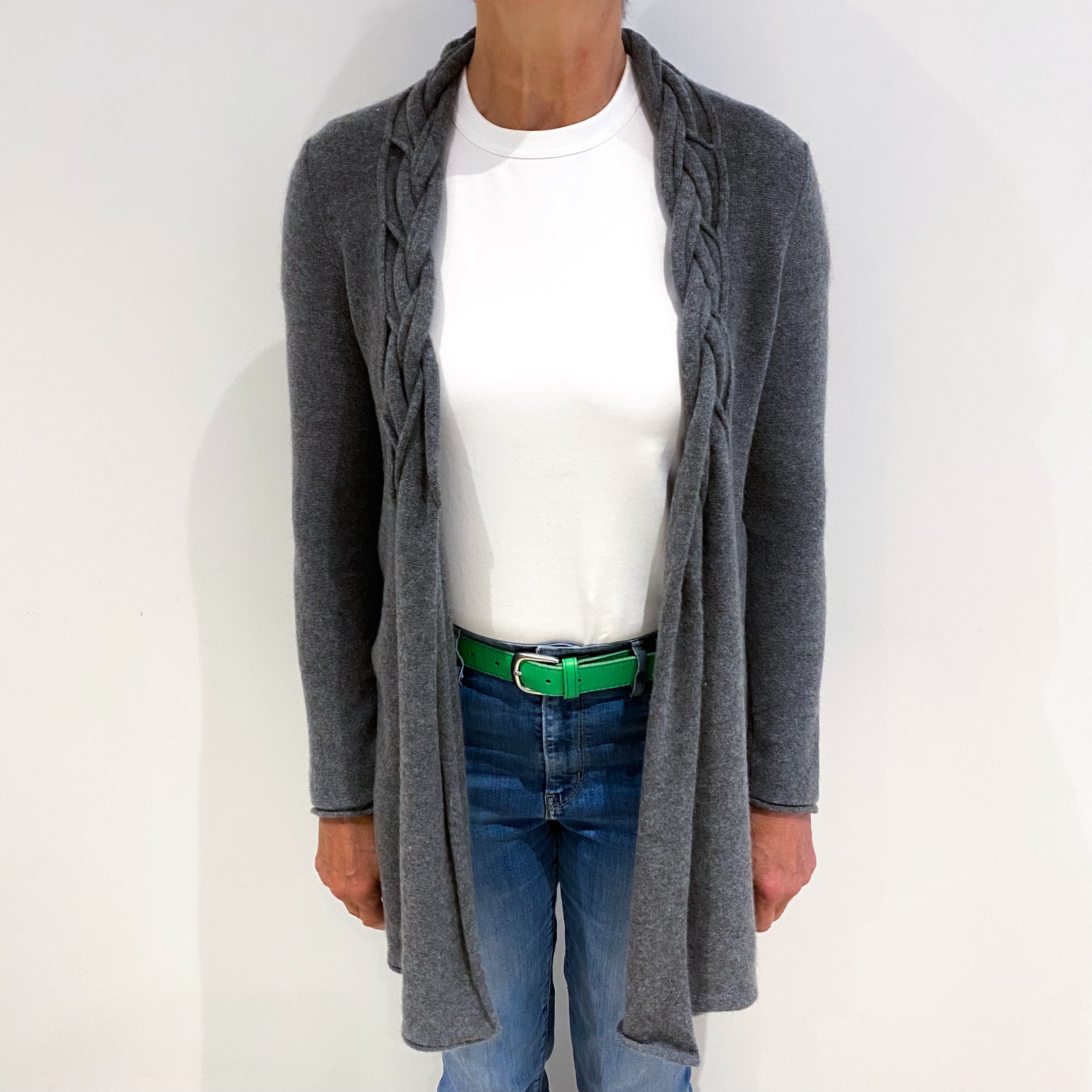 Slate Grey Cashmere Edge To Edge Cardigan Medium