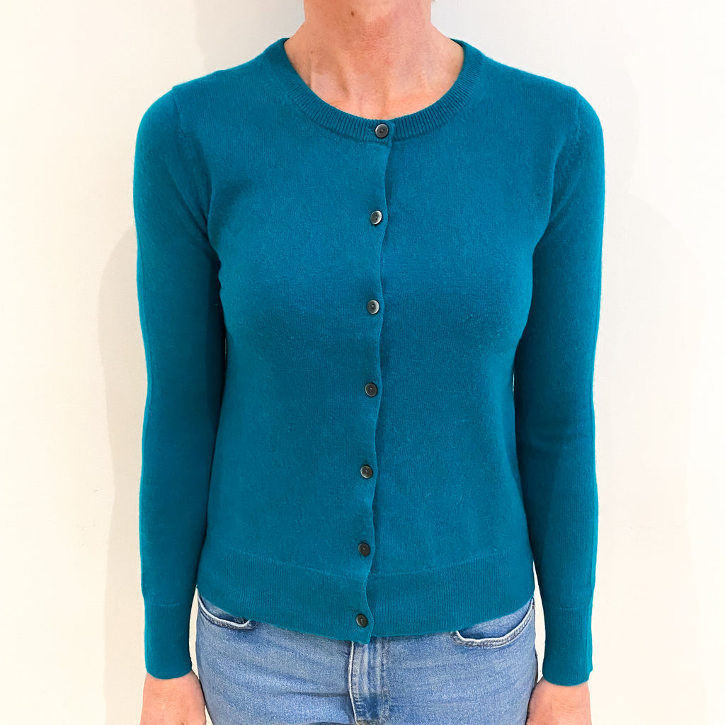 Peacock Green Cashmere Crew Neck Cardigan Small