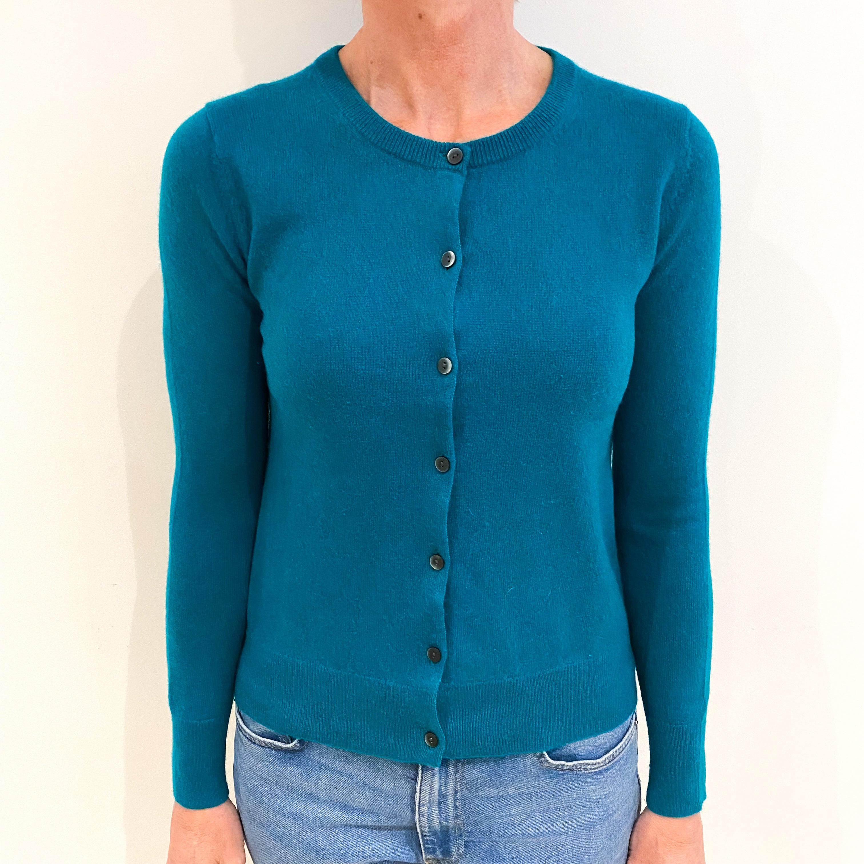 Peacock Green Cashmere Crew Neck Cardigan Small