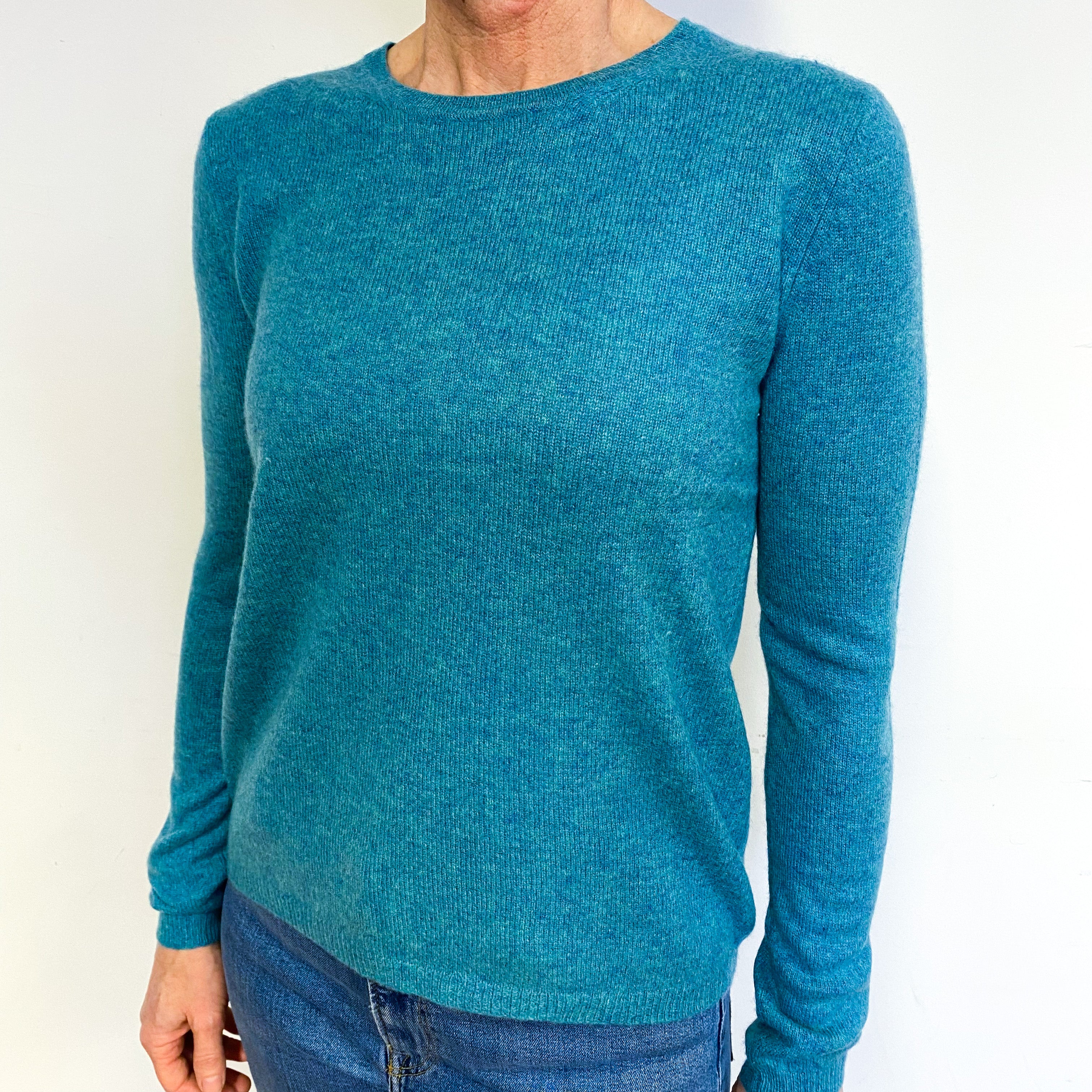 Aqua Blue Marl Cashmere Crew Neck Jumper Medium