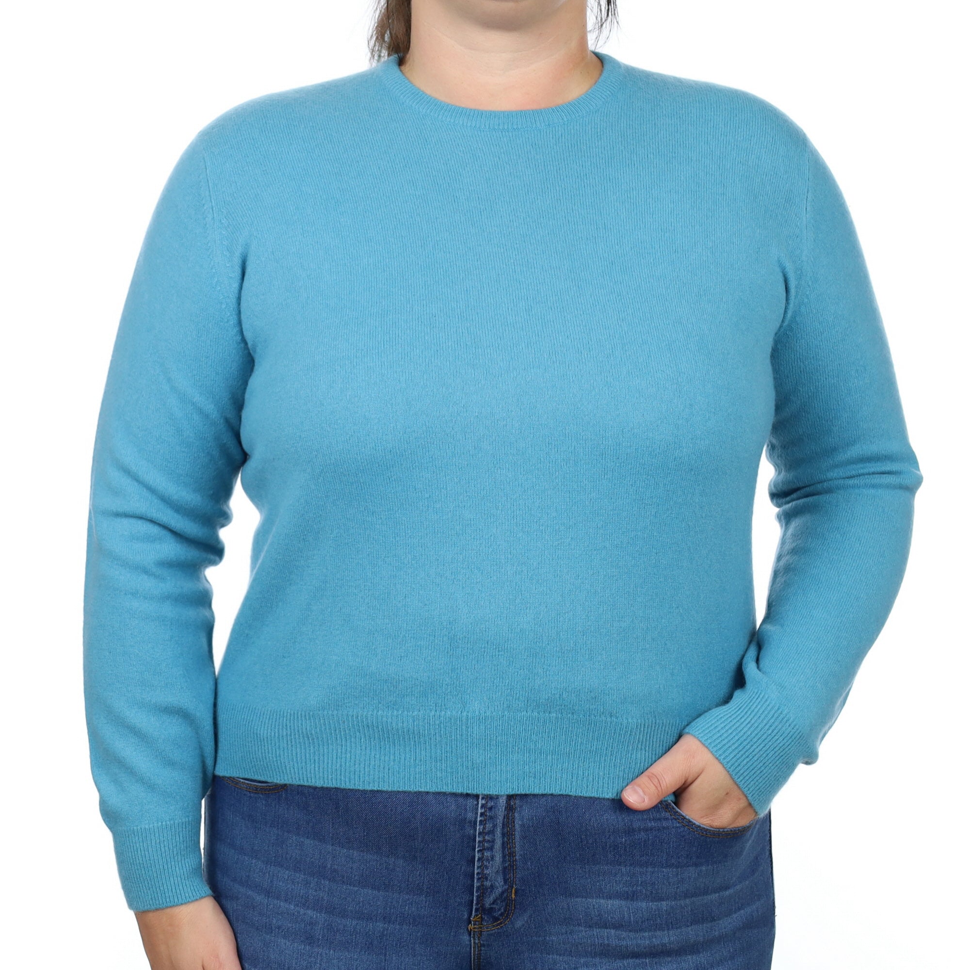 Aqua Blue Cashmere Crew Neck Jumper Large