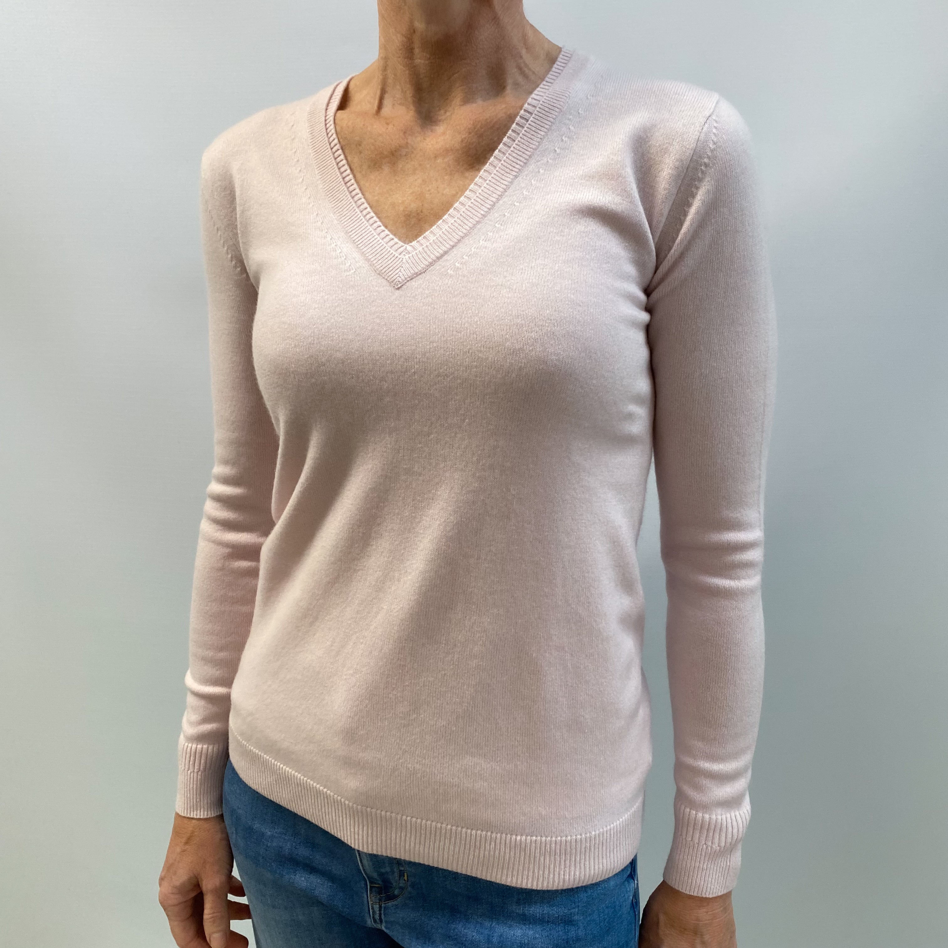 Nude Pink Cashmere V Neck Jumper Small