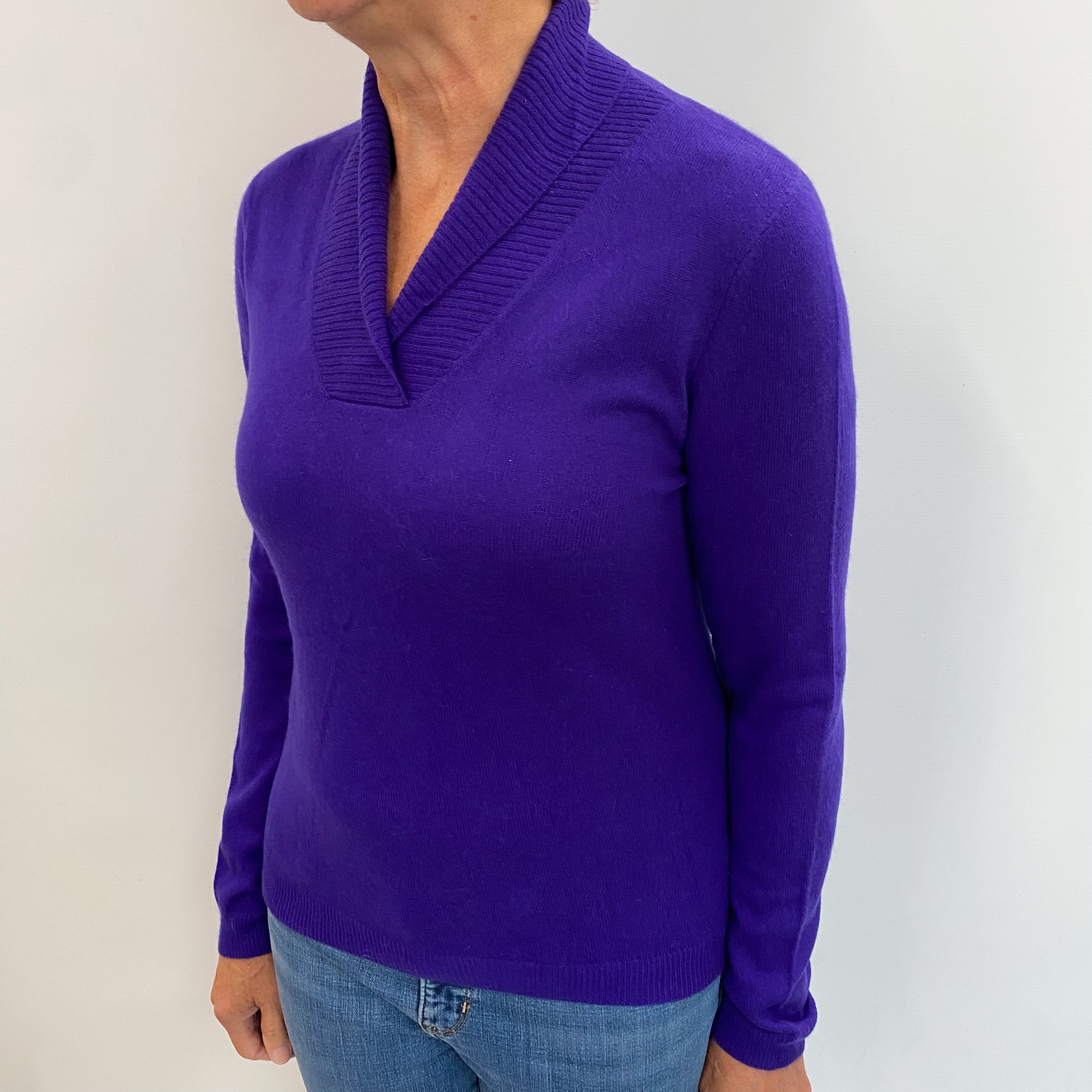 Indigo Blue Cashmere Collared V Neck Jumper Medium