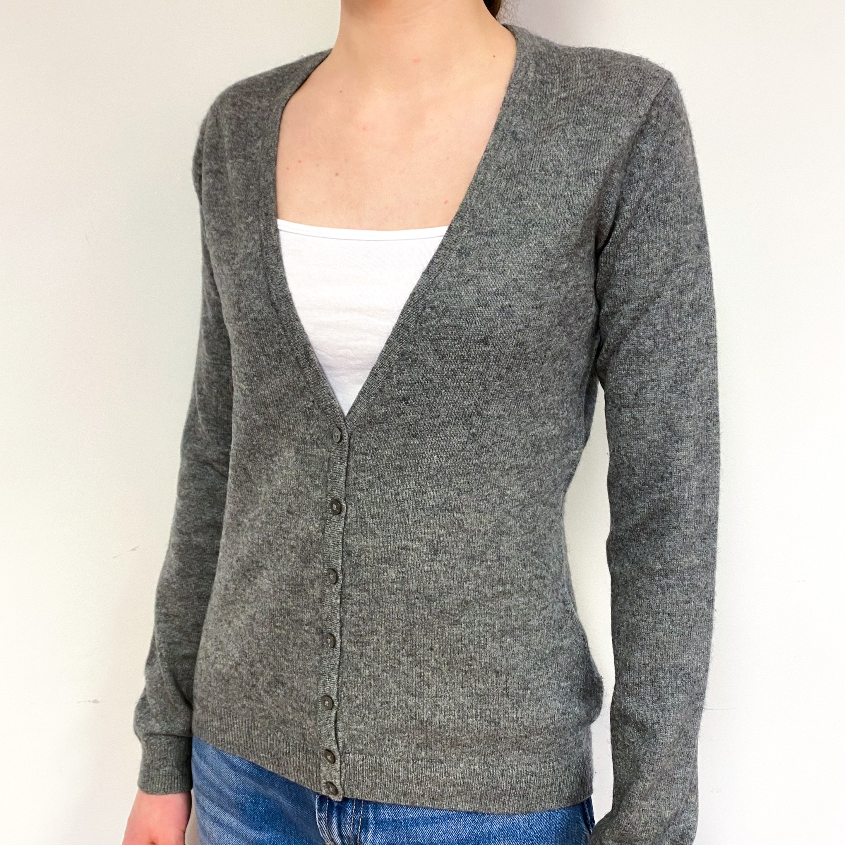 Steel Grey Cashmere V-Neck Cardigan Extra Small