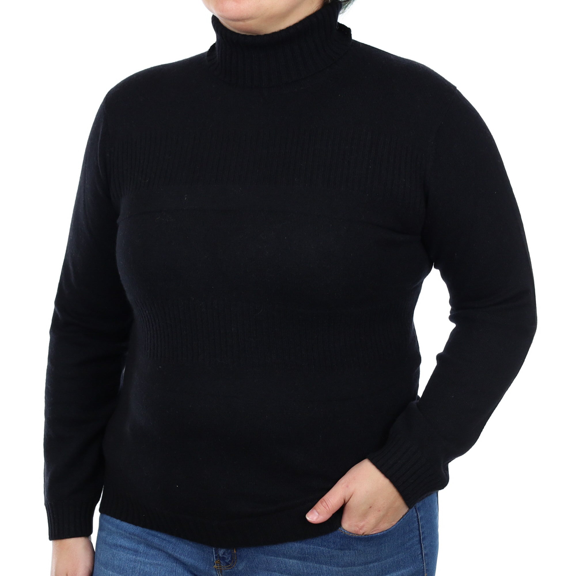 Black Cashmere Polo Neck Jumper Large