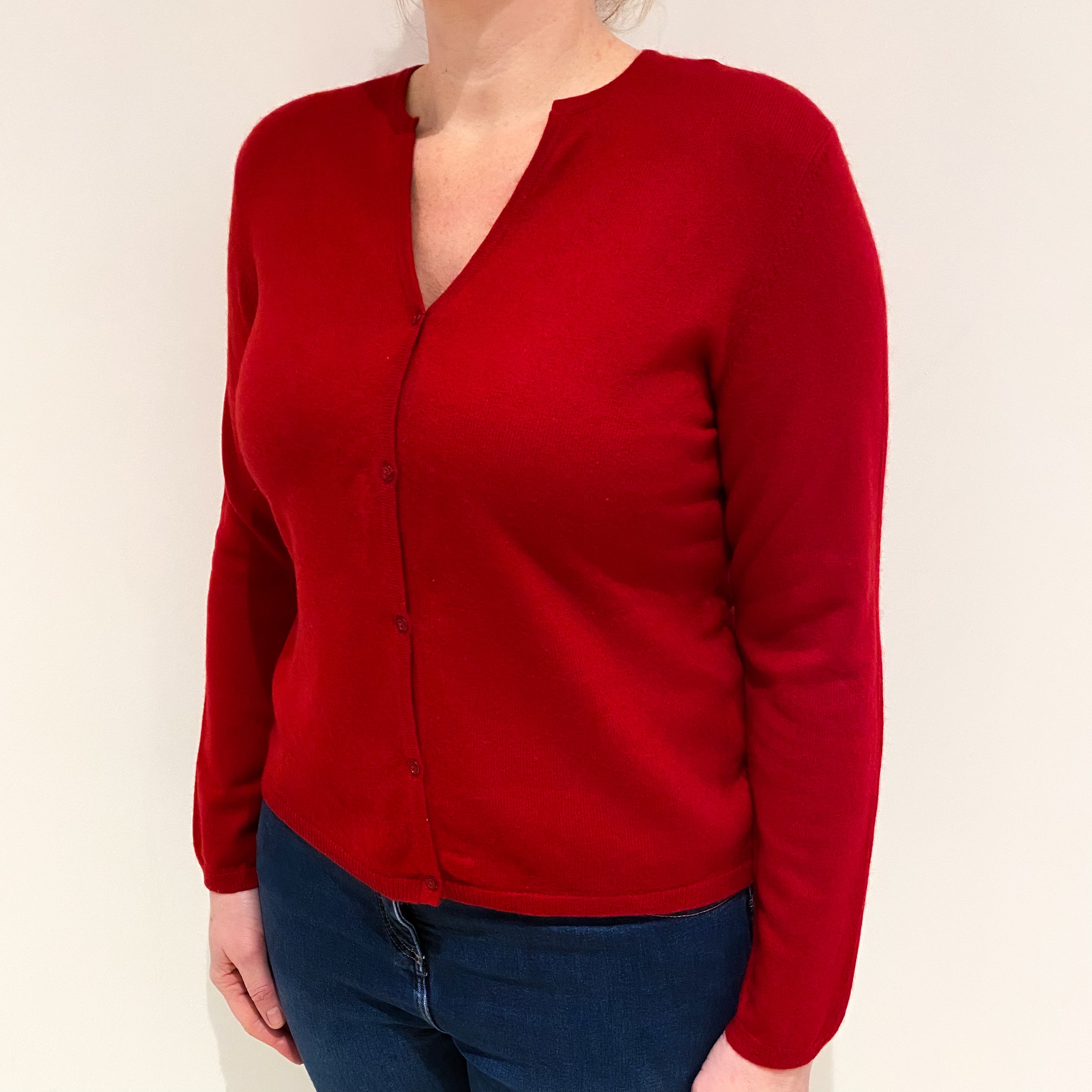 Post Box Red Cashmere Notch Neck Cardigan Large