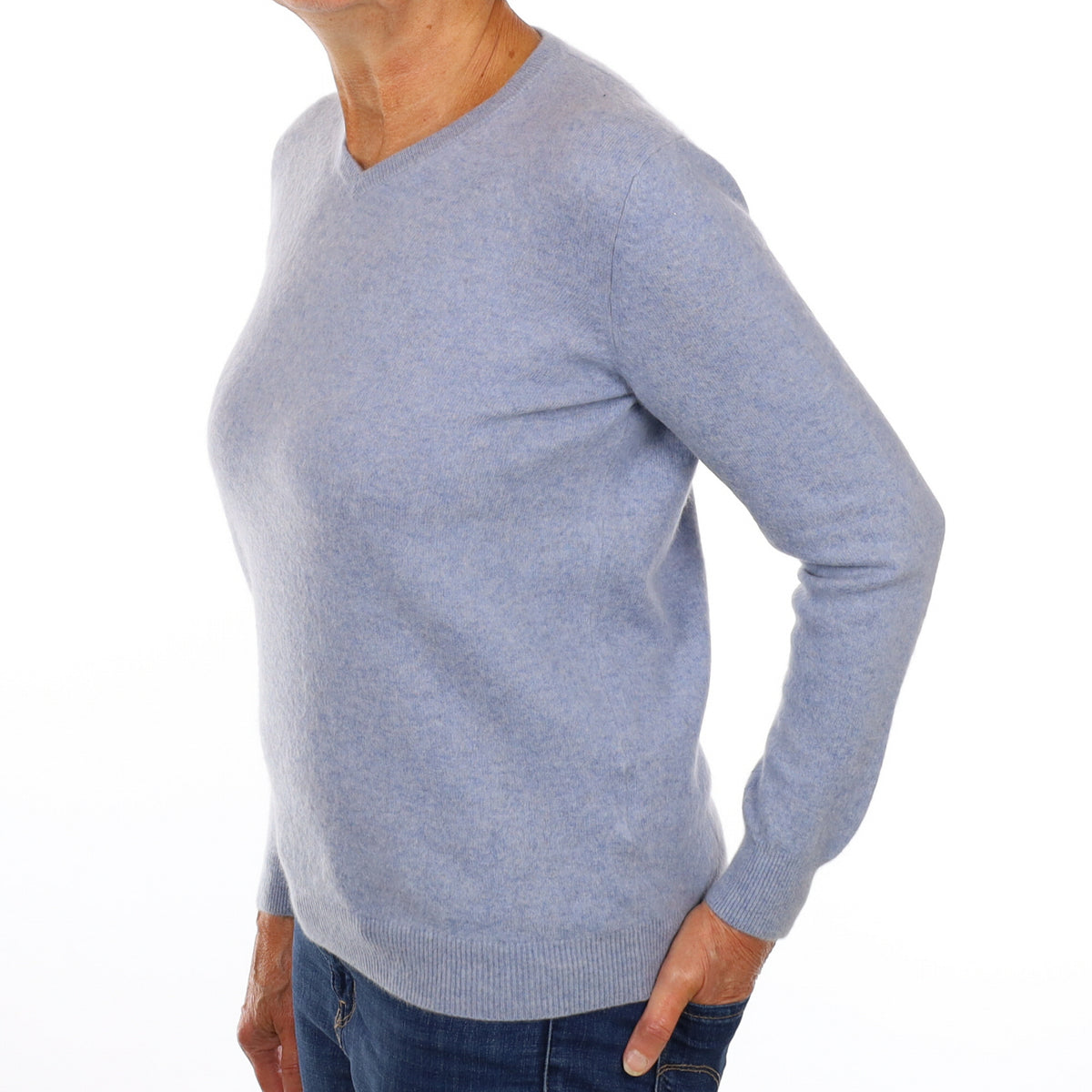 Sky Blue Cashmere V Neck Jumper Medium