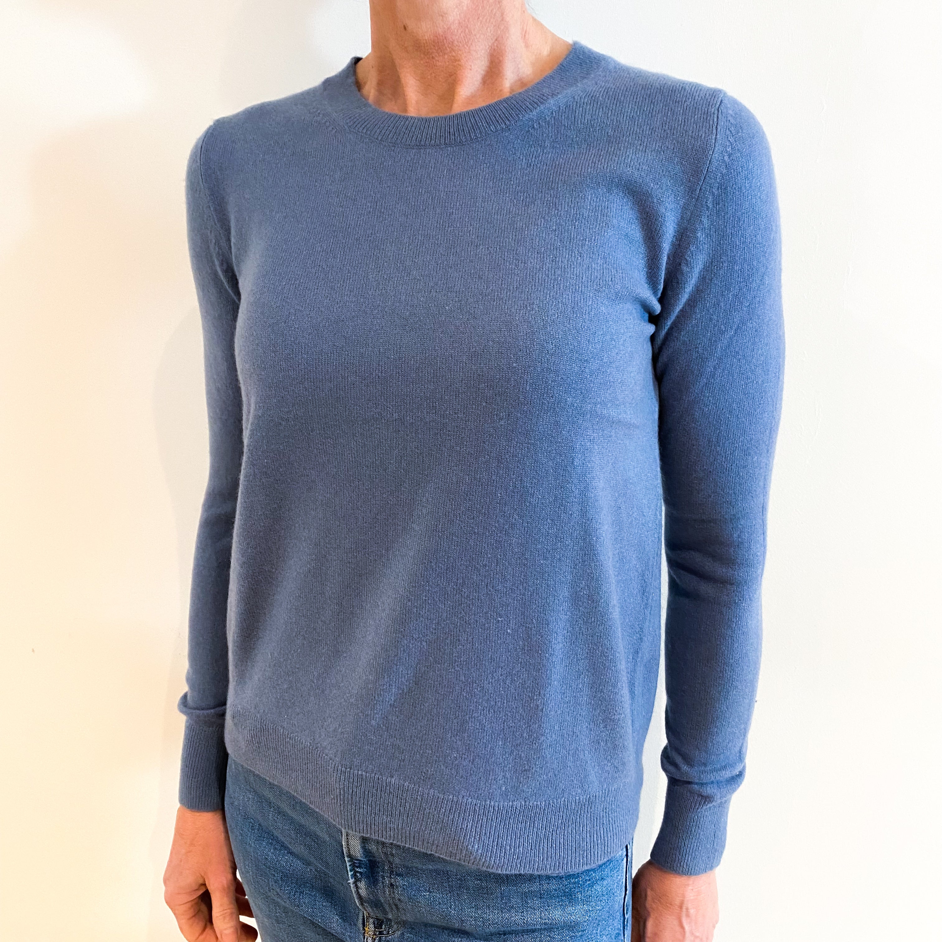 Dusky Blue Cashmere Crew Neck Jumper Small
