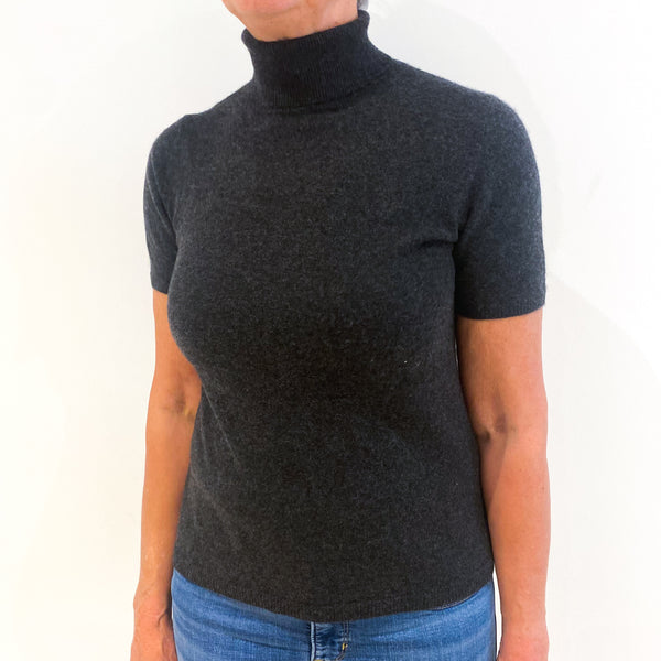 Charcoal Grey Cashmere Short Sleeved Polo Neck Jumper Medium