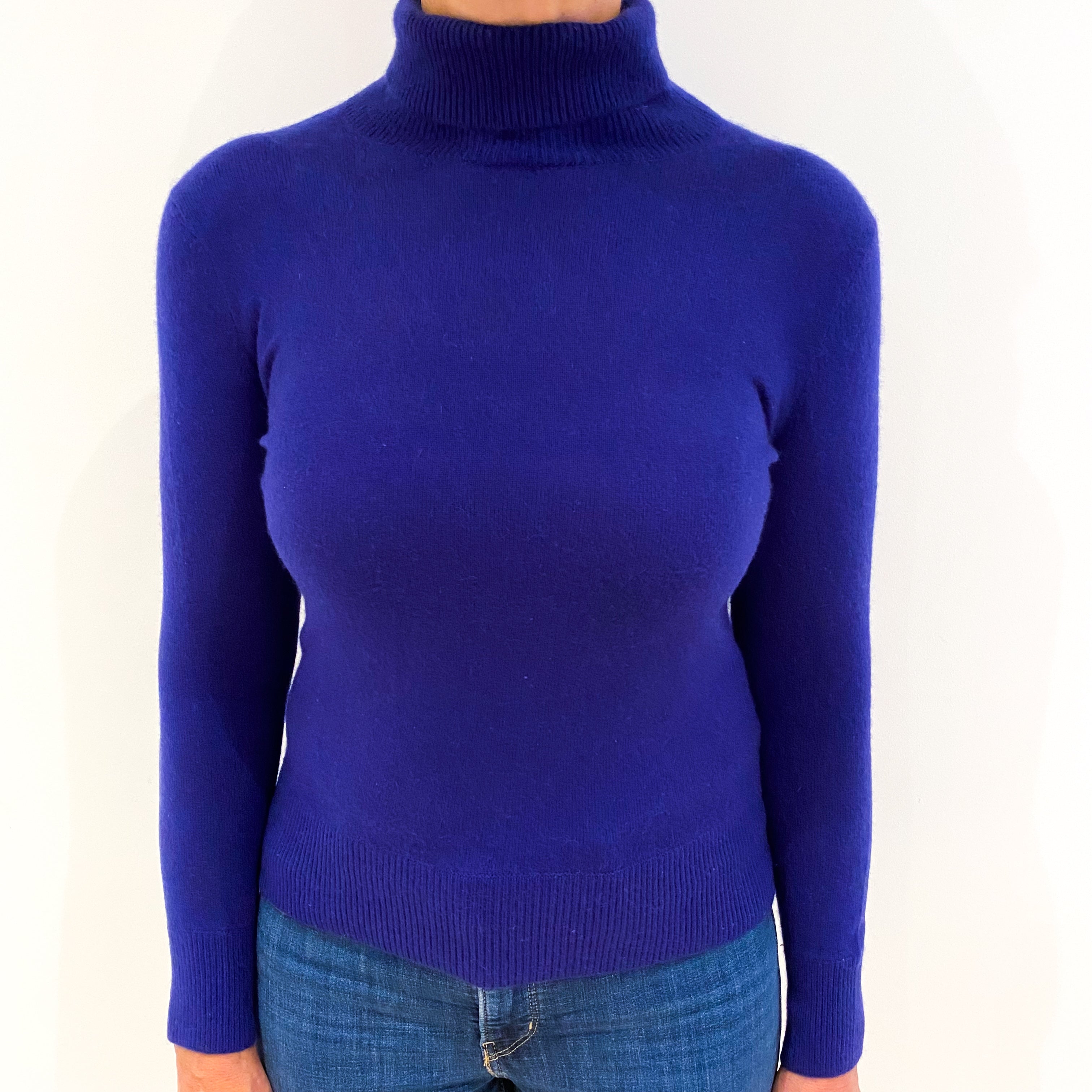 Lands End Royal Blue Cashmere Polo Neck Jumper Medium