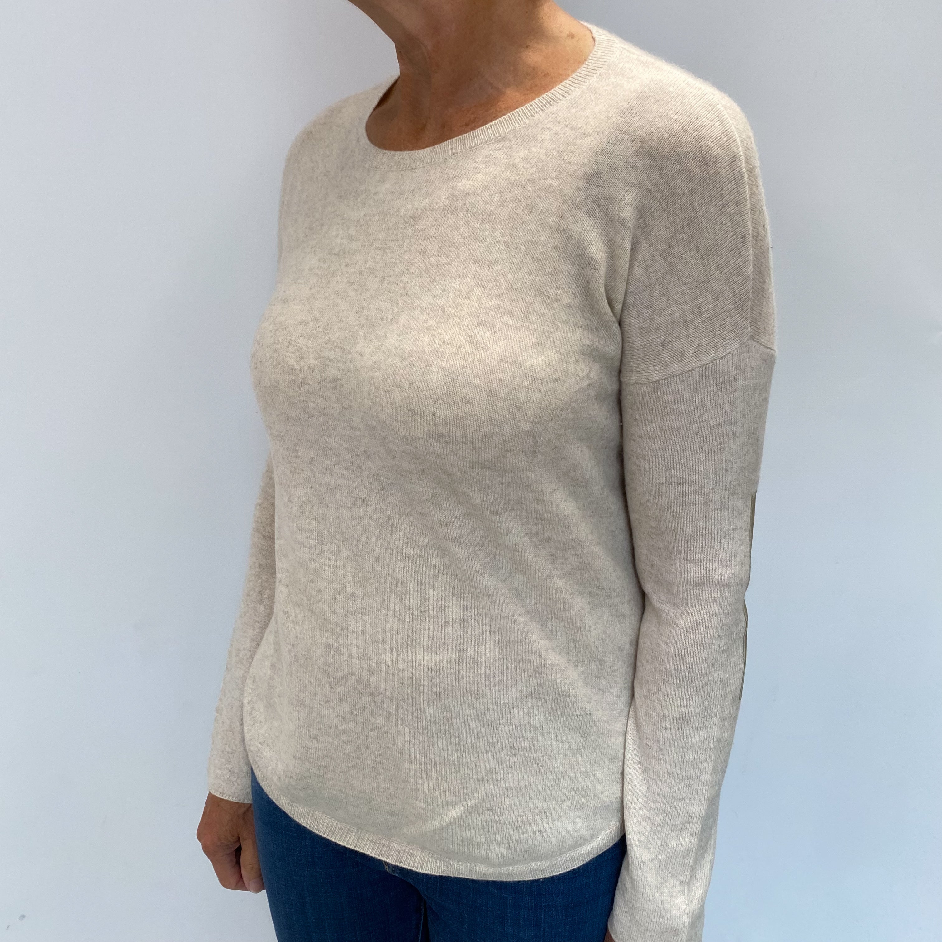 Oatmeal Beige Cashmere Crew Neck Jumper Medium