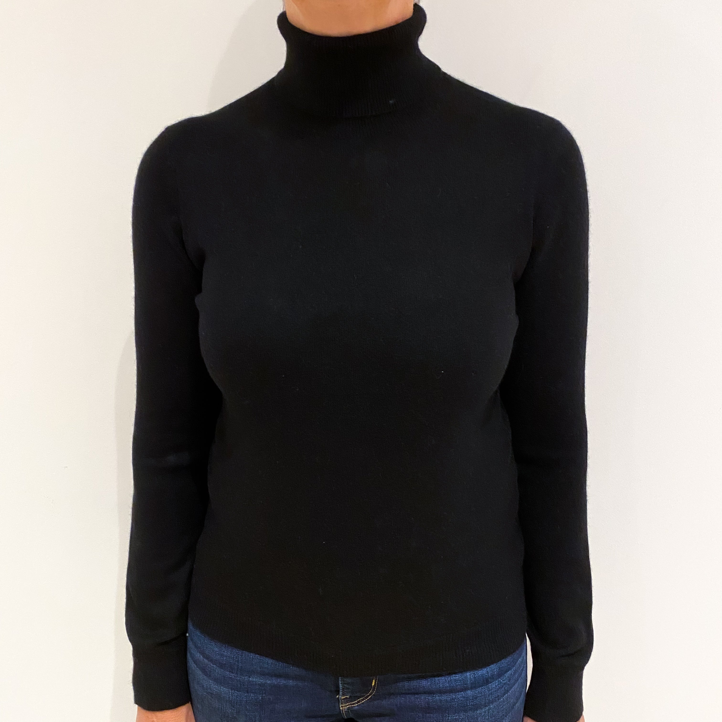 Black Cashmere Polo Neck Jumper Medium