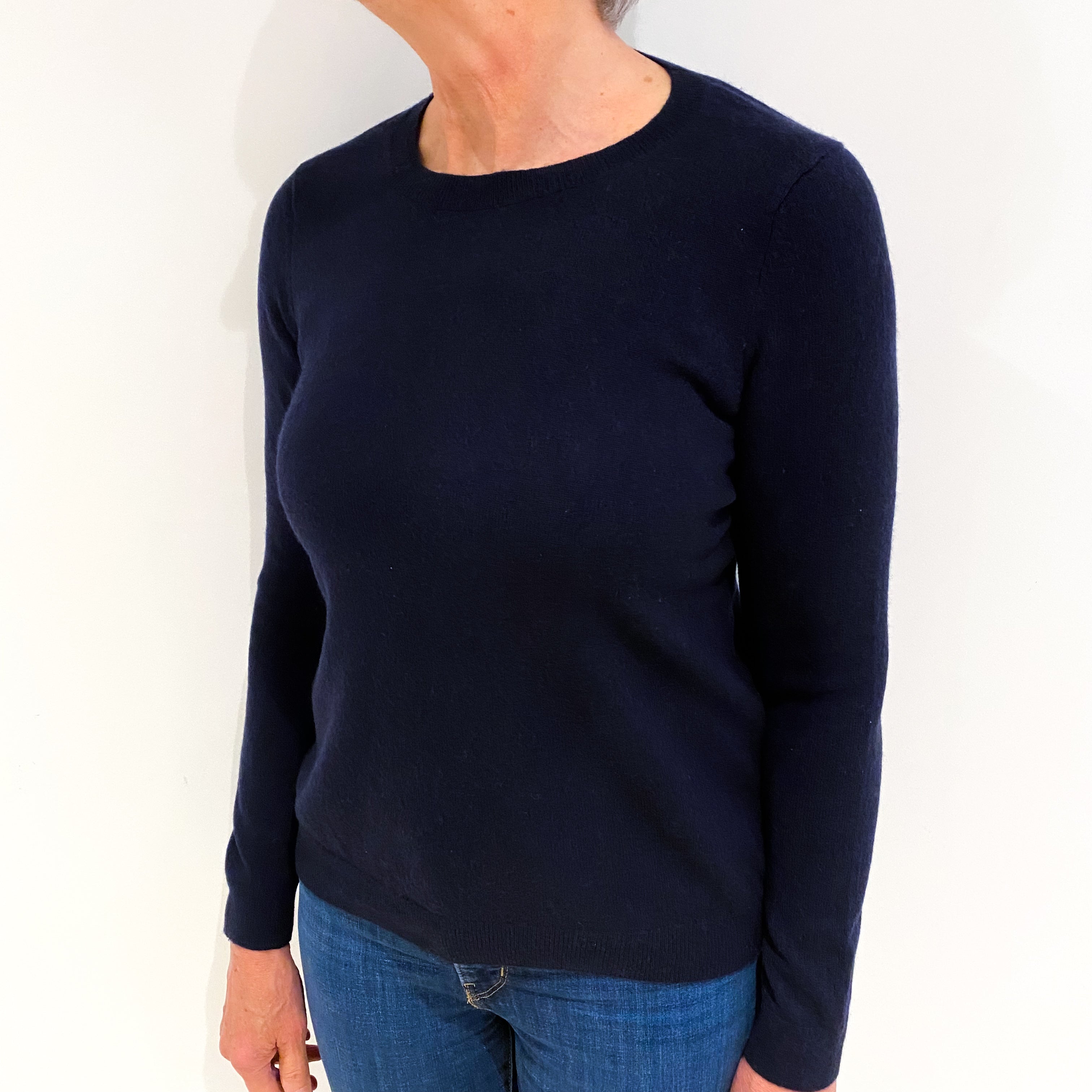Dark Navy Cashmere Crew Neck Jumper Medium