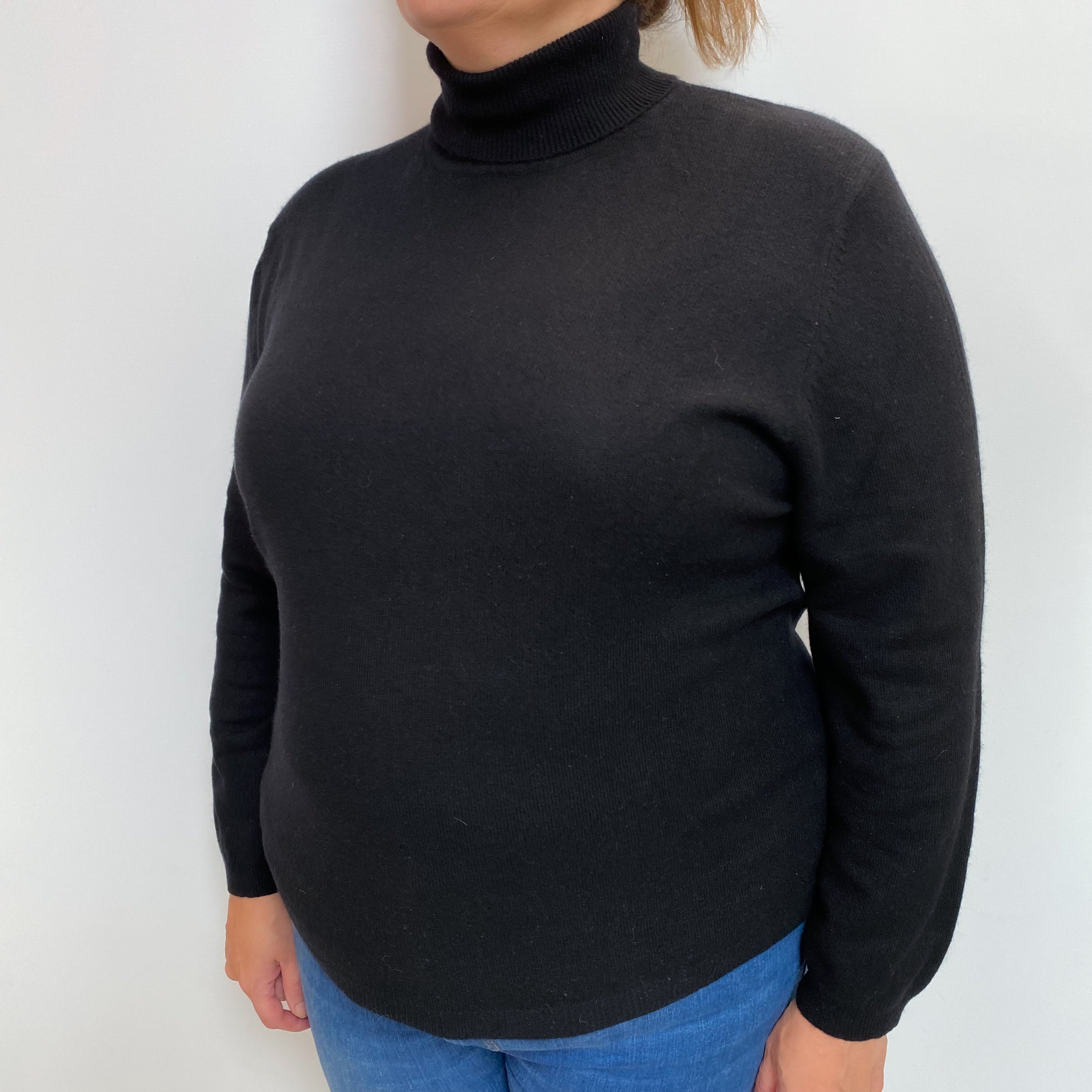 Black Cashmere Polo Neck Jumper Extra Large