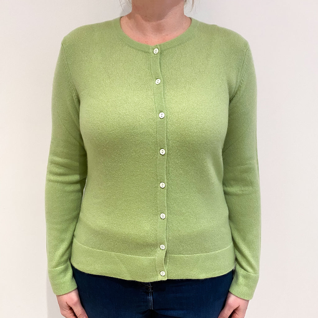 Lime Green Cashmere Crew Neck Cardigan Large