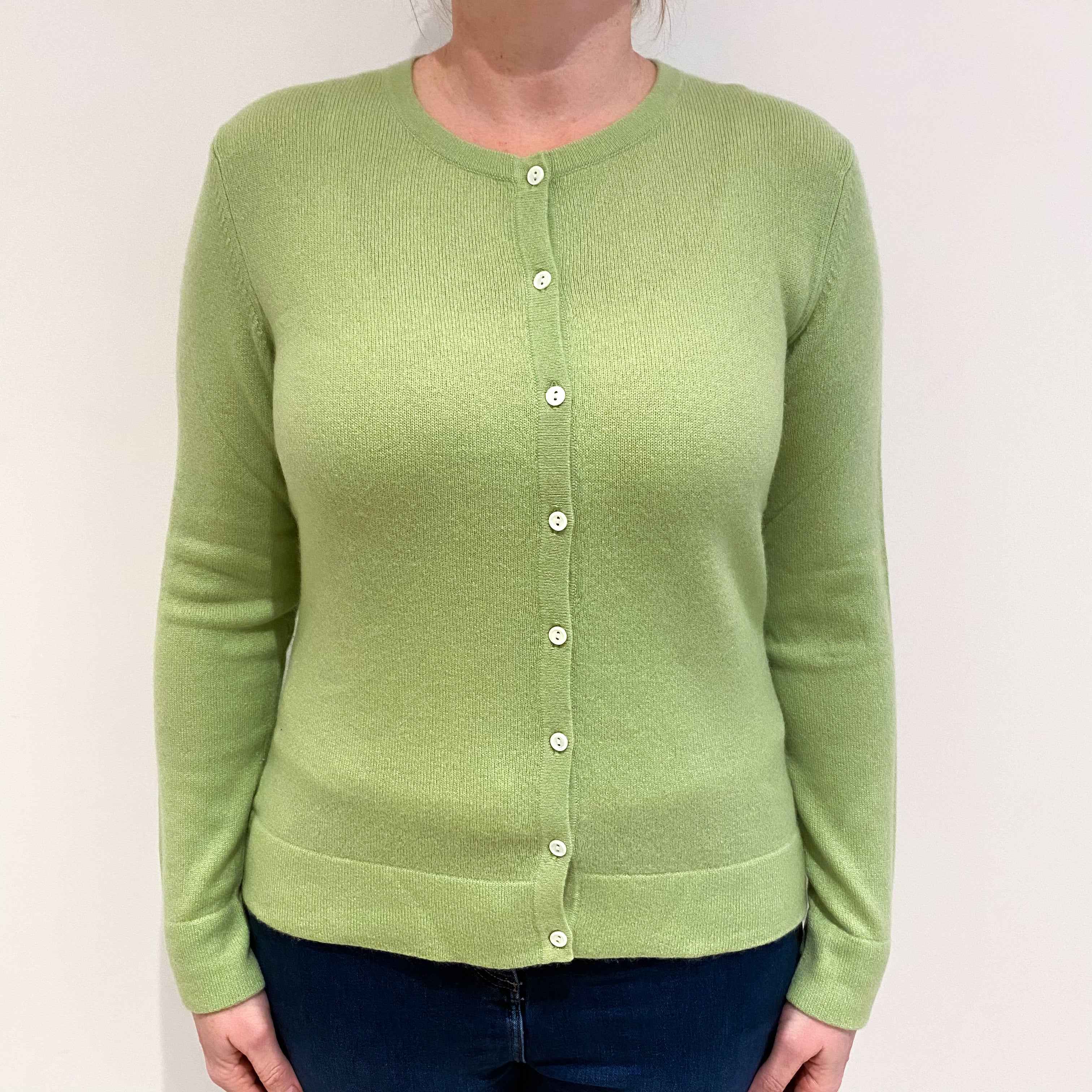 Lime Green Cashmere Crew Neck Cardigan Large