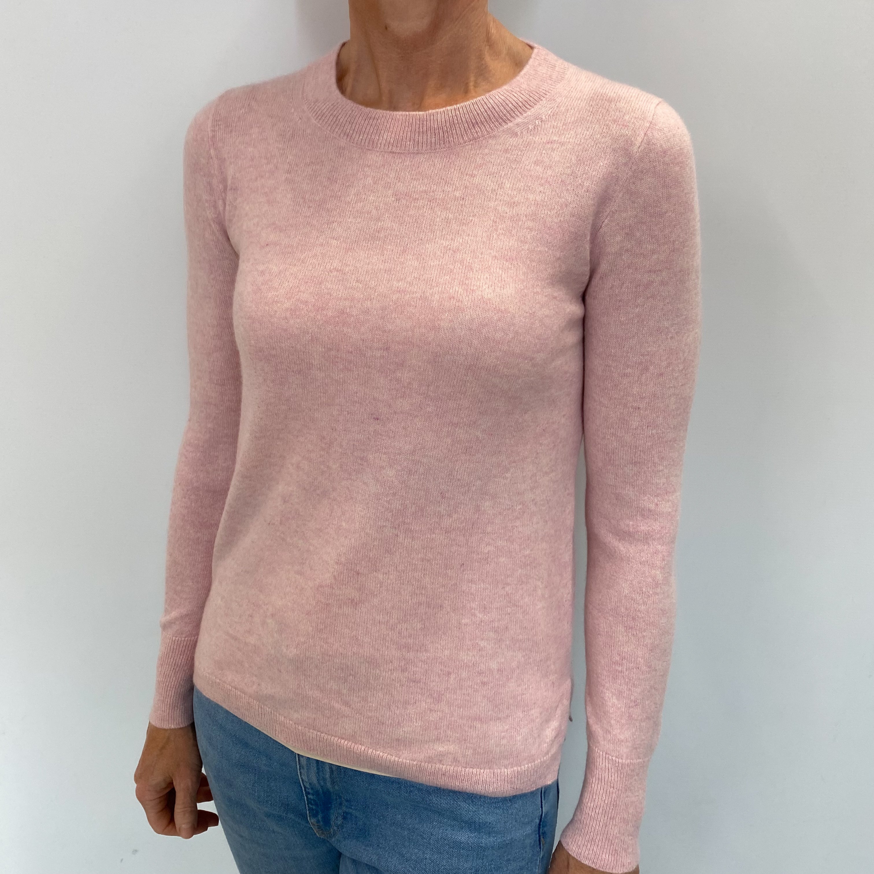 Carnation Pink Cashmere Crew Neck Jumper Small