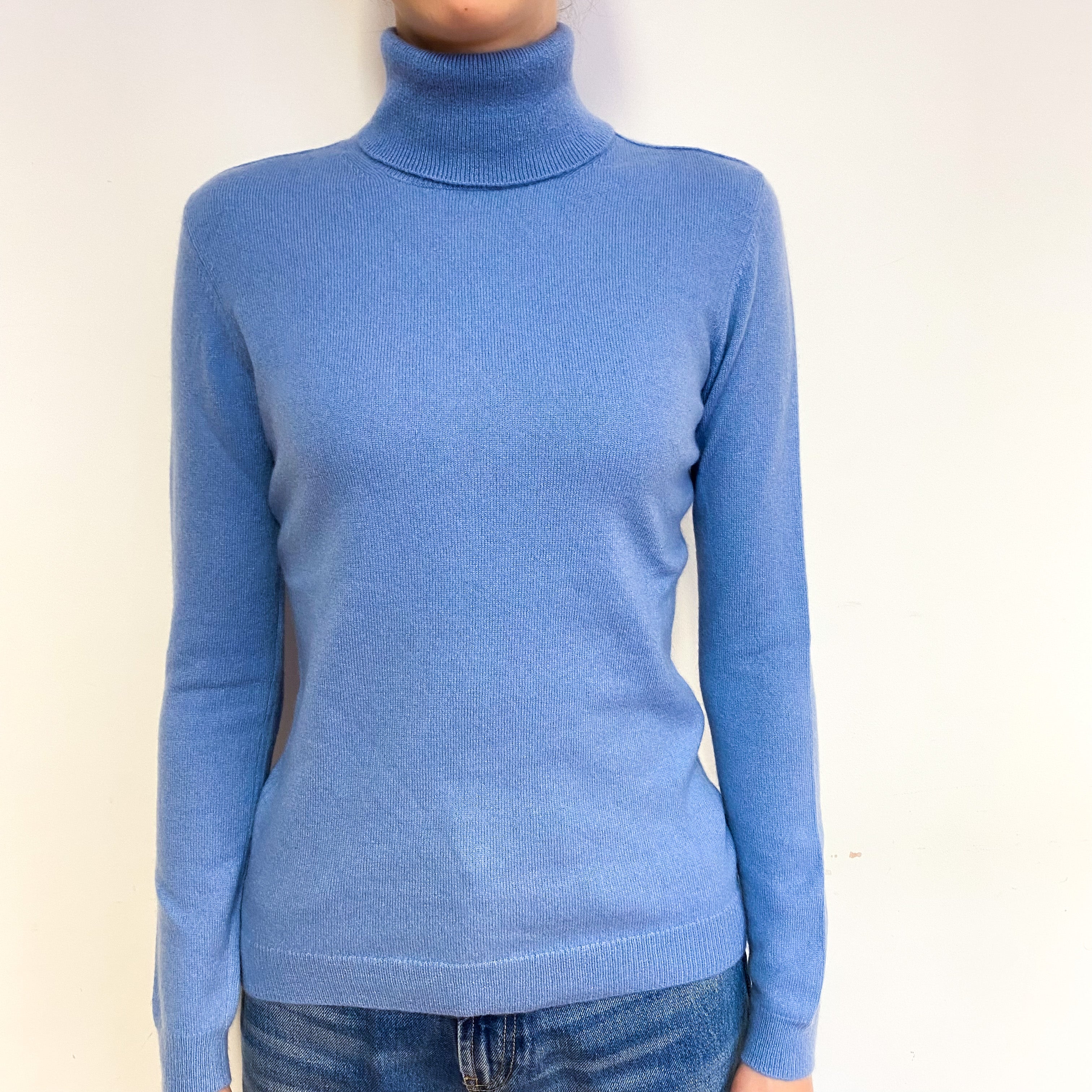 Sky Blue Cashmere Polo Neck Jumper Extra Small