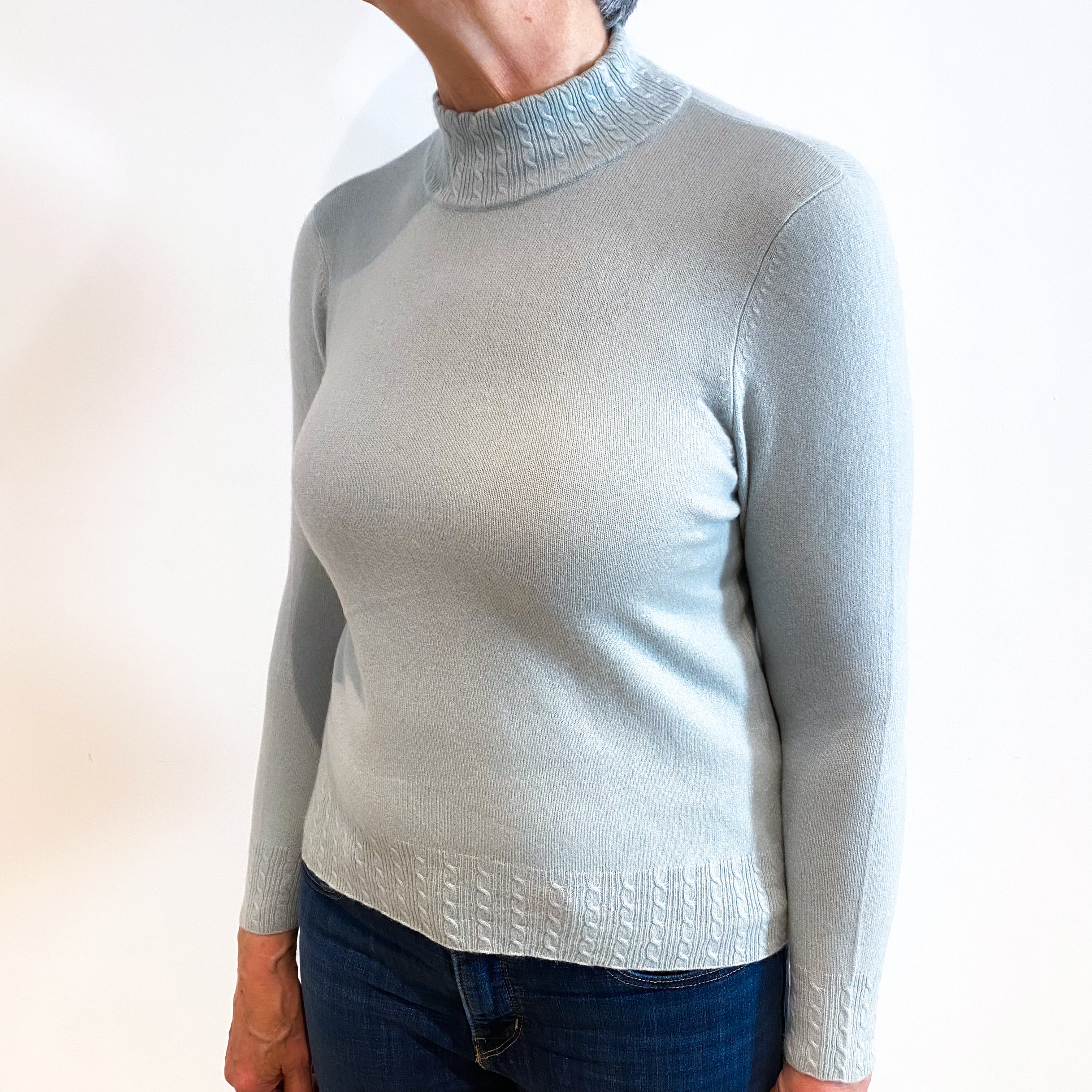 Duck Egg Blue Cashmere Turtle Neck Jumper Medium