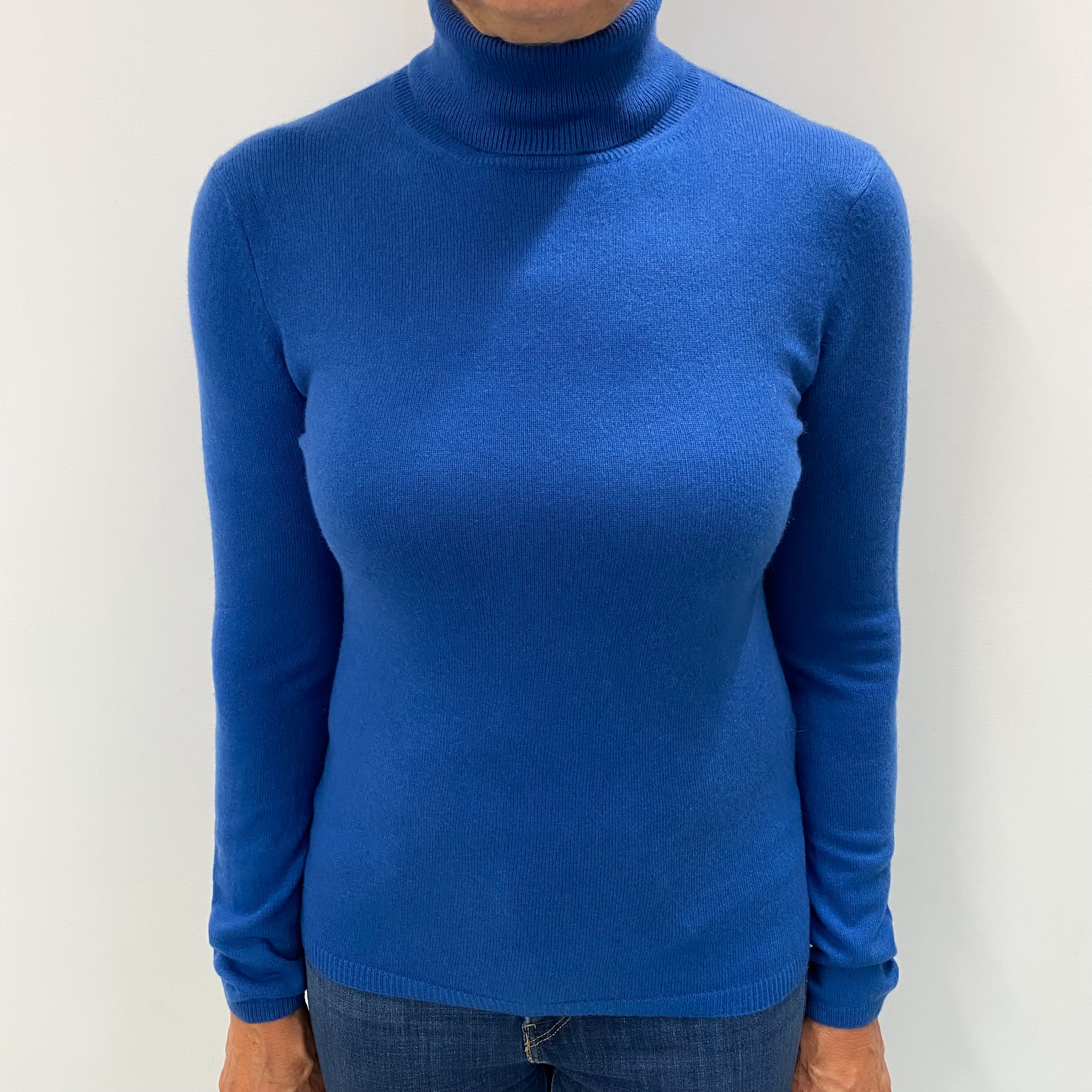 Azure Blue Cashmere Polo Neck Jumper Medium
