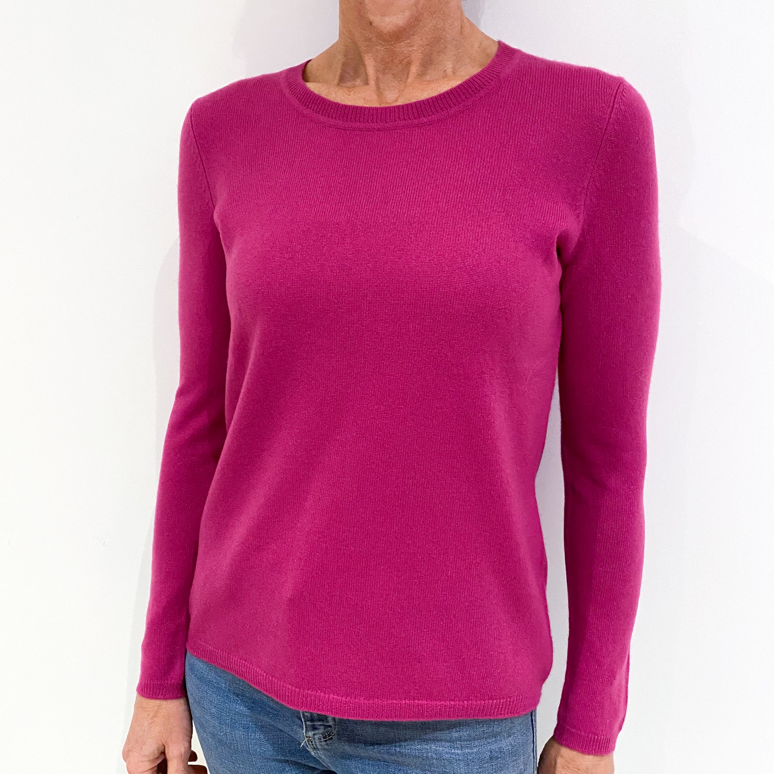 Fuchsia Pink Cashmere Crew Neck Jumper Small