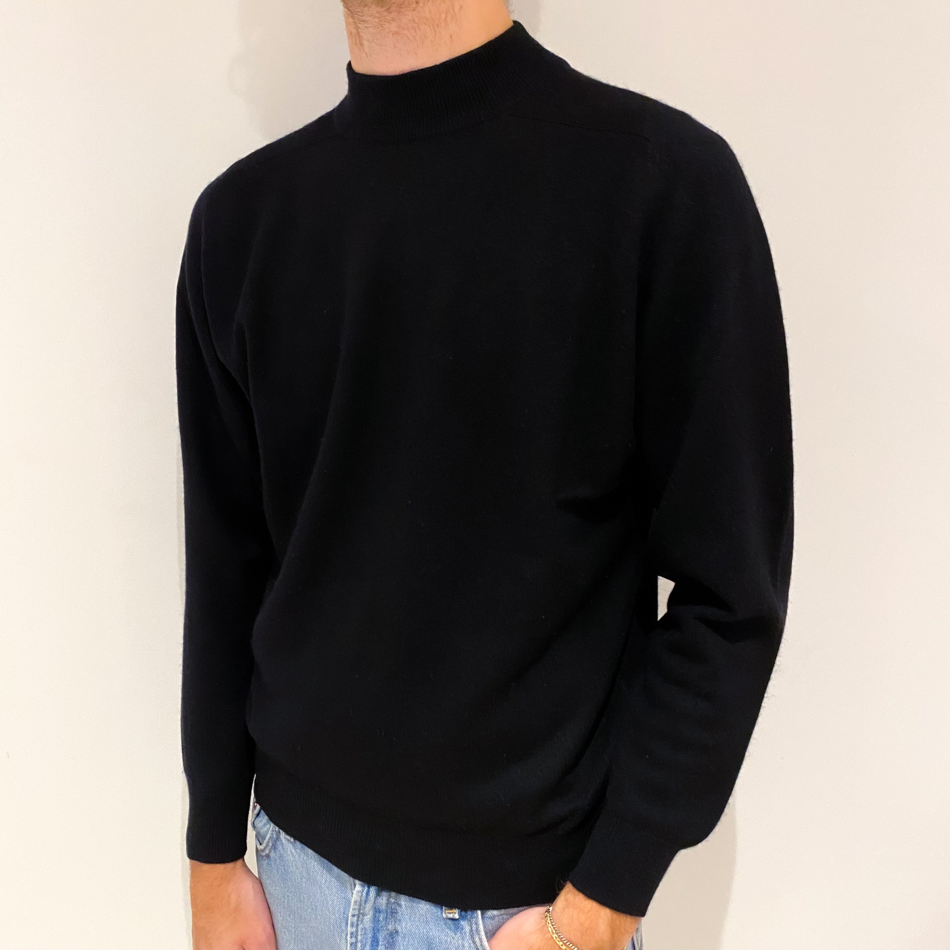 Men's Black Cashmere Turtle Neck Jumper Large