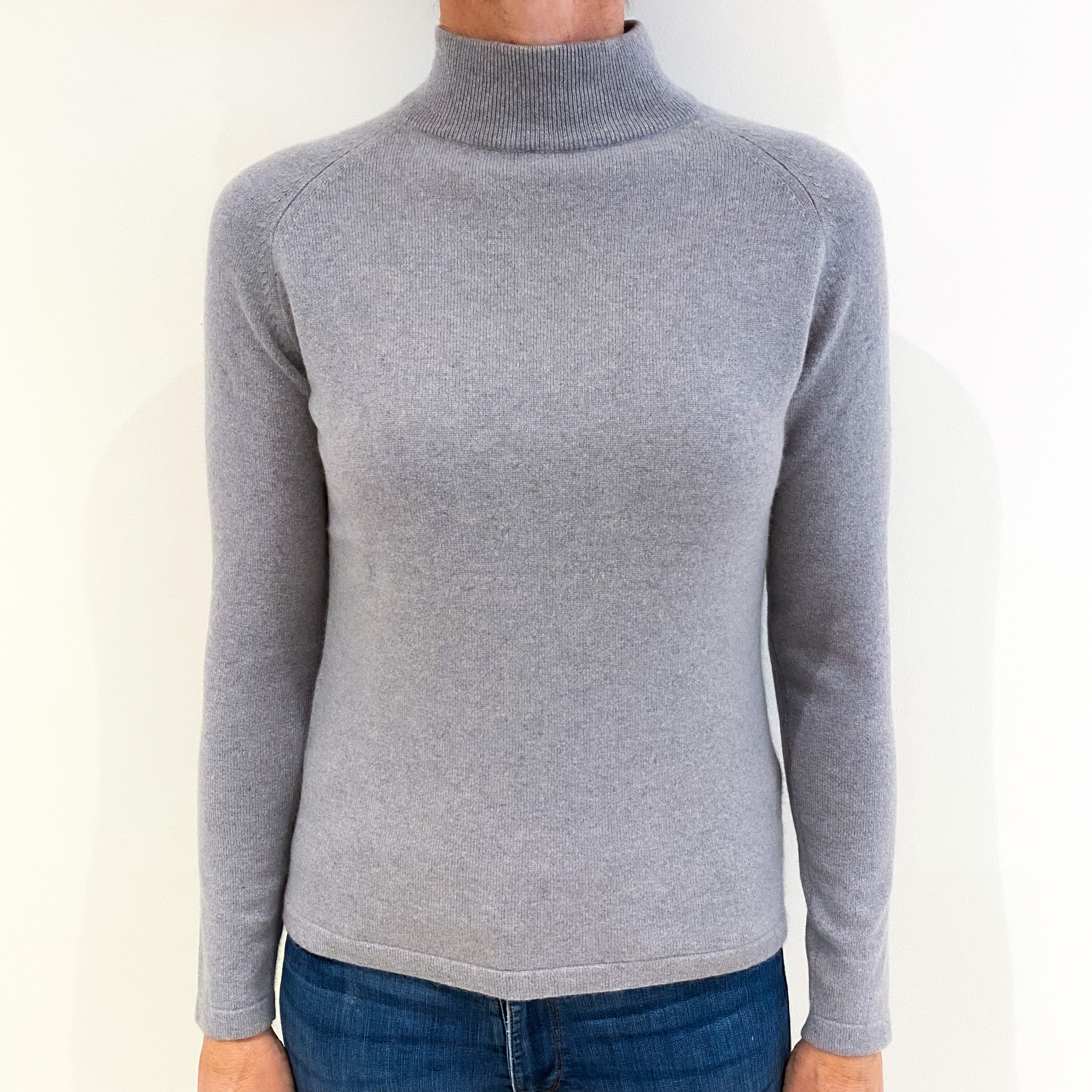 Smoke Grey Cashmere Polo Neck Jumper Small