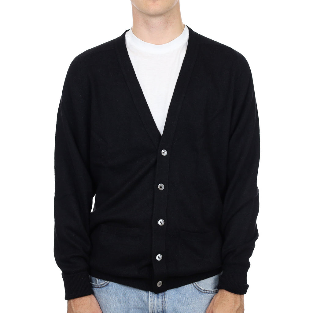 Men's Scottish Black Cashmere V Neck Cardigan Large