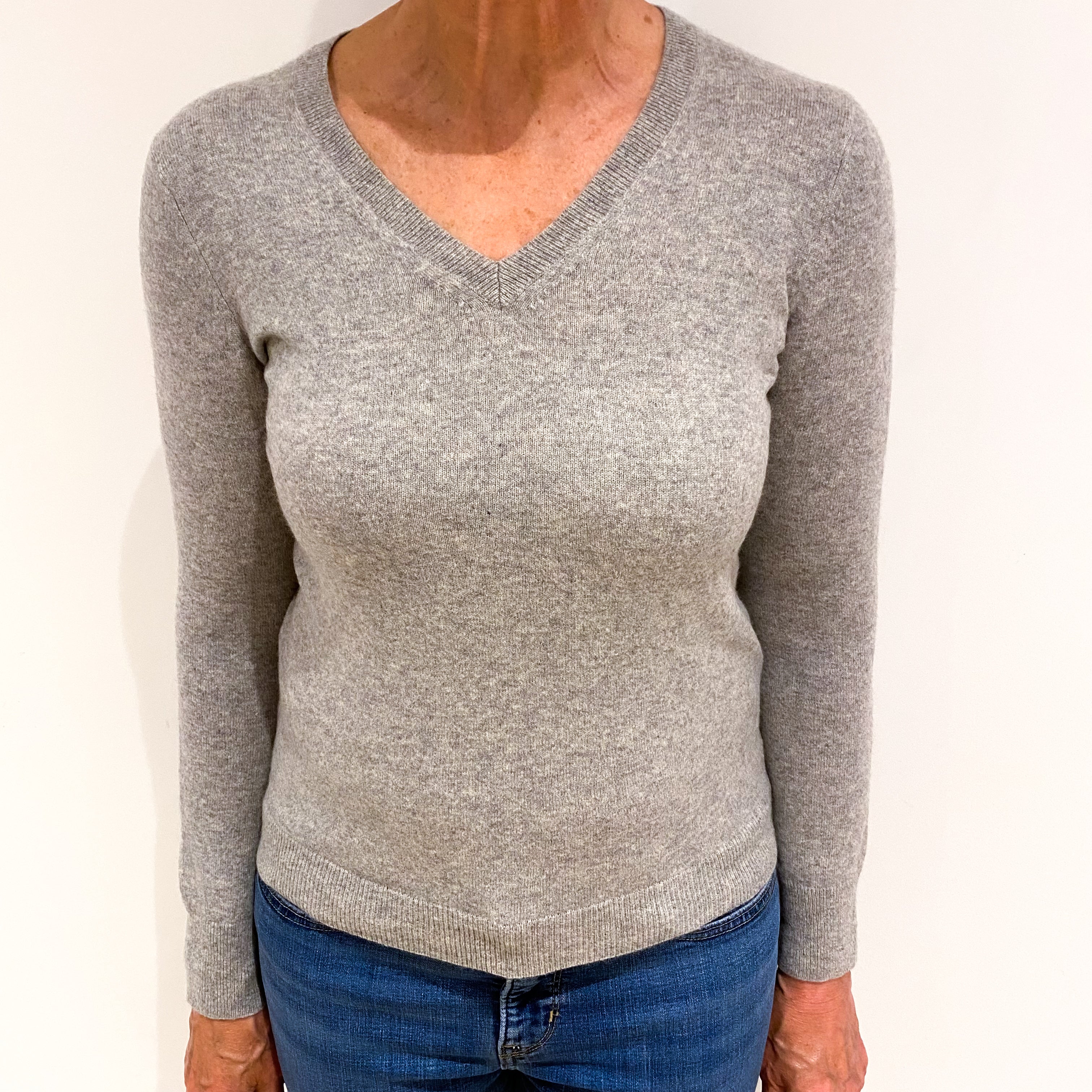 Smoke Grey Cashmere V Neck Jumper Medium