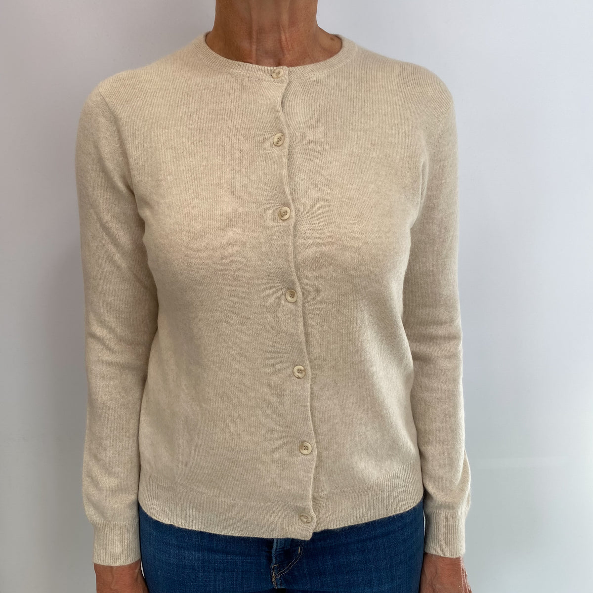 Fawn Cashmere Crew Neck Cardigan Medium