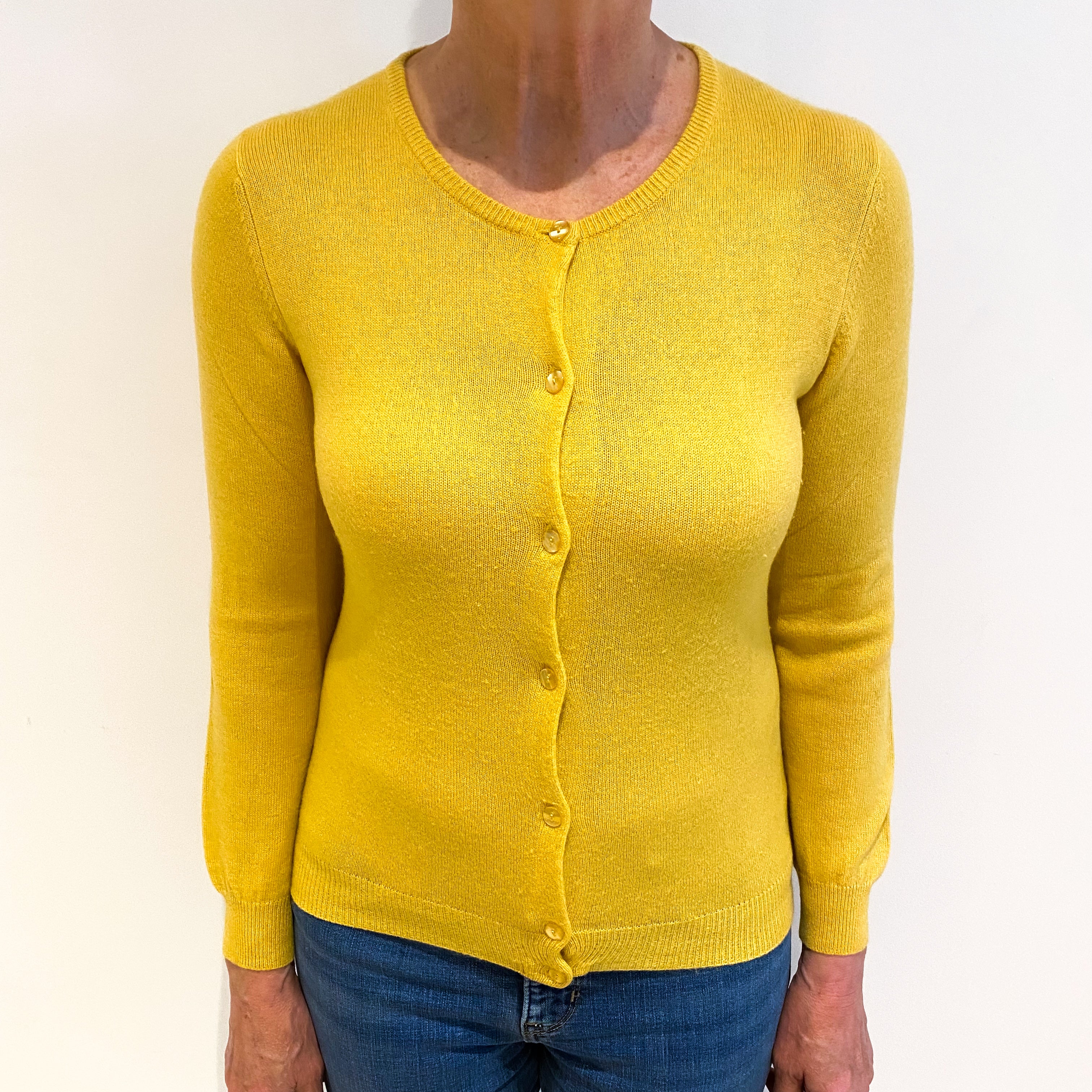 Sunflower Yellow Cashmere Crew Neck Cardigan Medium
