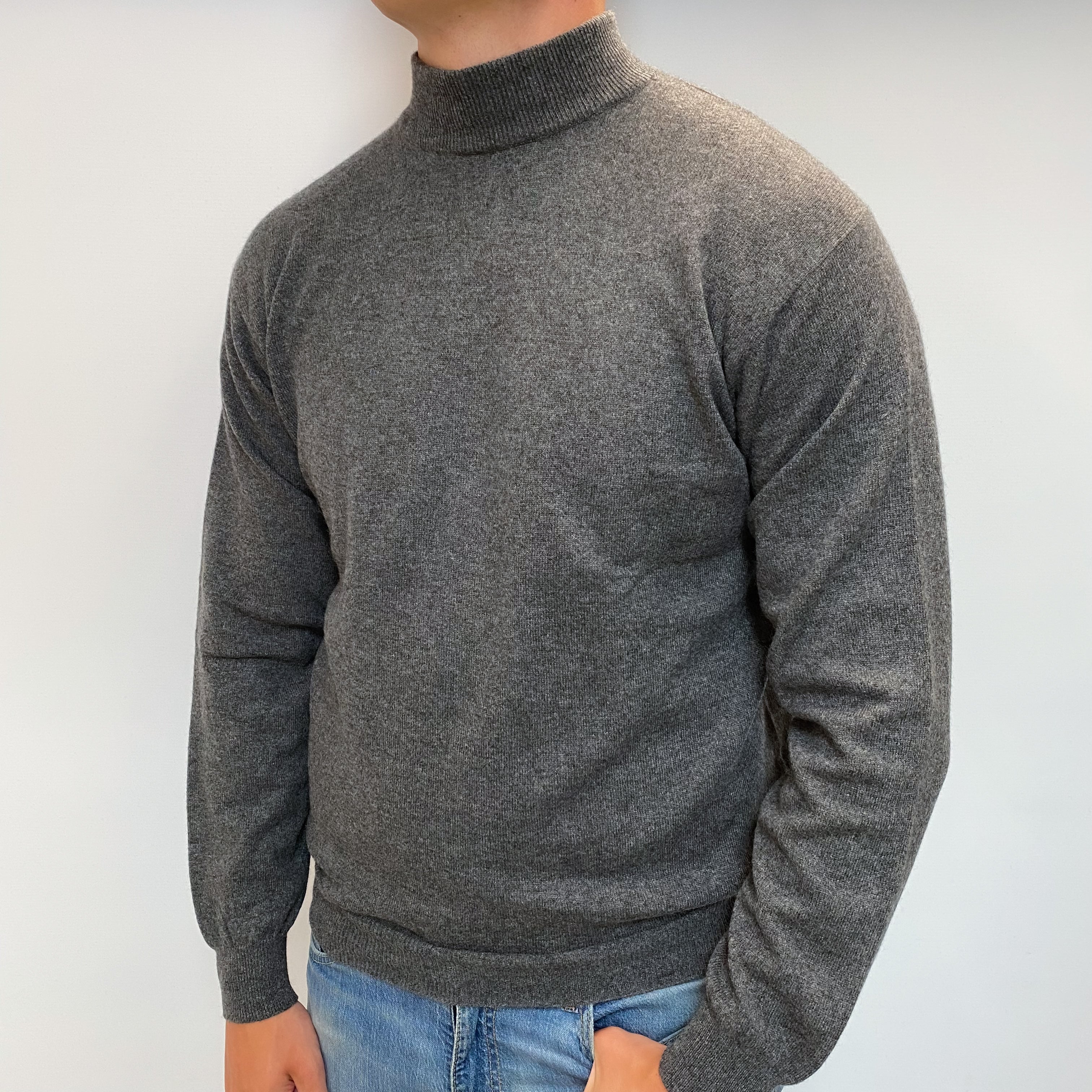 Men's Slate Grey Cashmere Turtle Neck Jumper XL