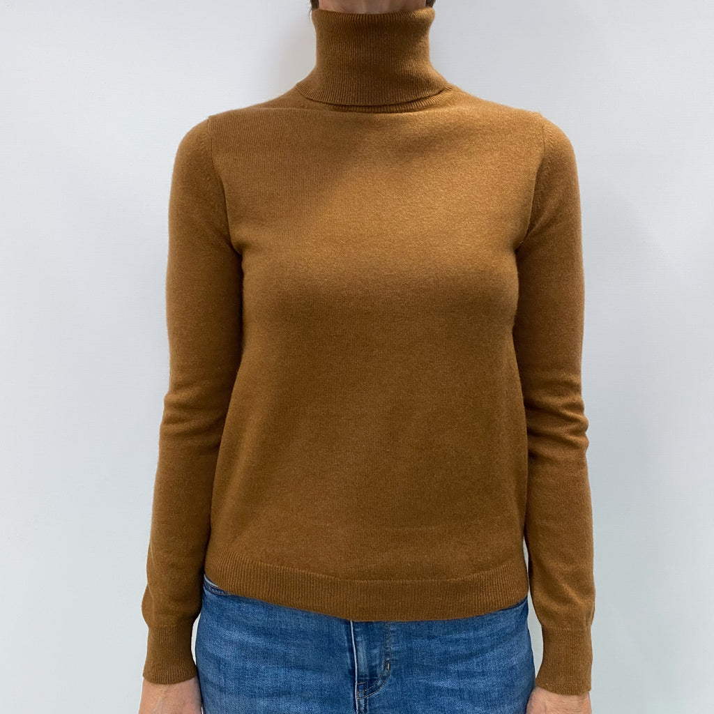 Cinnamon Brown Cashmere Polo Neck Jumper Small