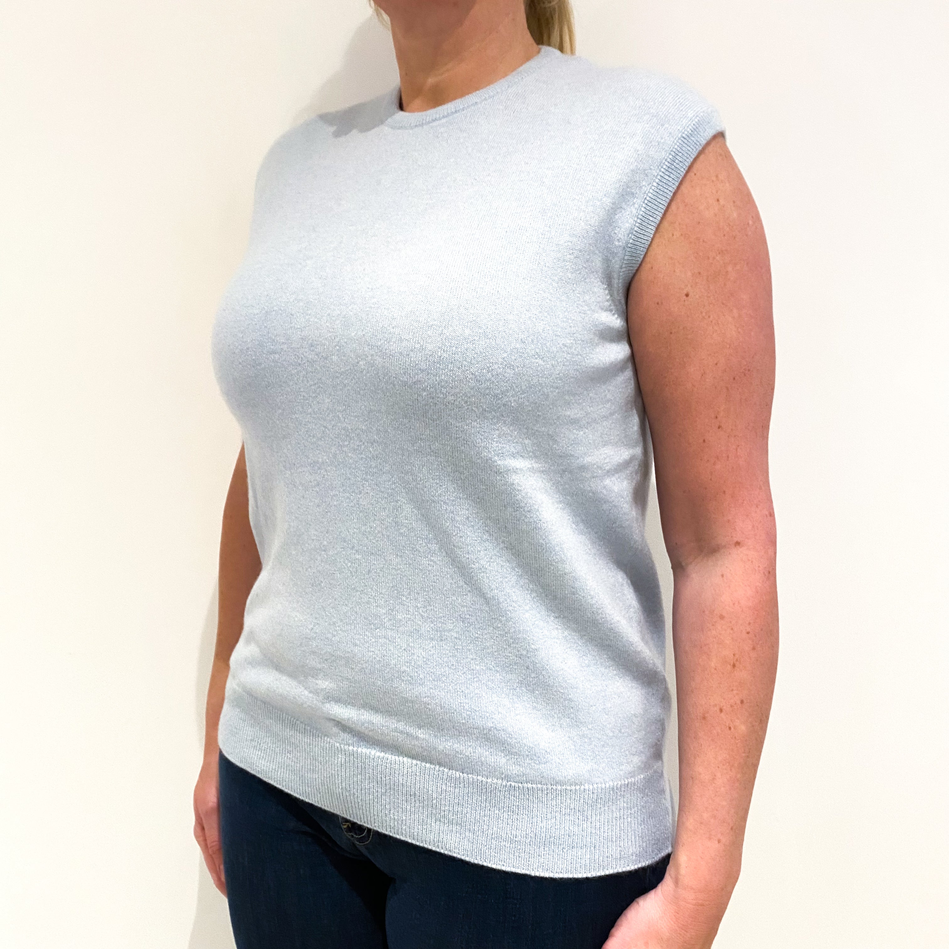 Ice Blue Cashmere Tank Top Crew Neck Jumper Large