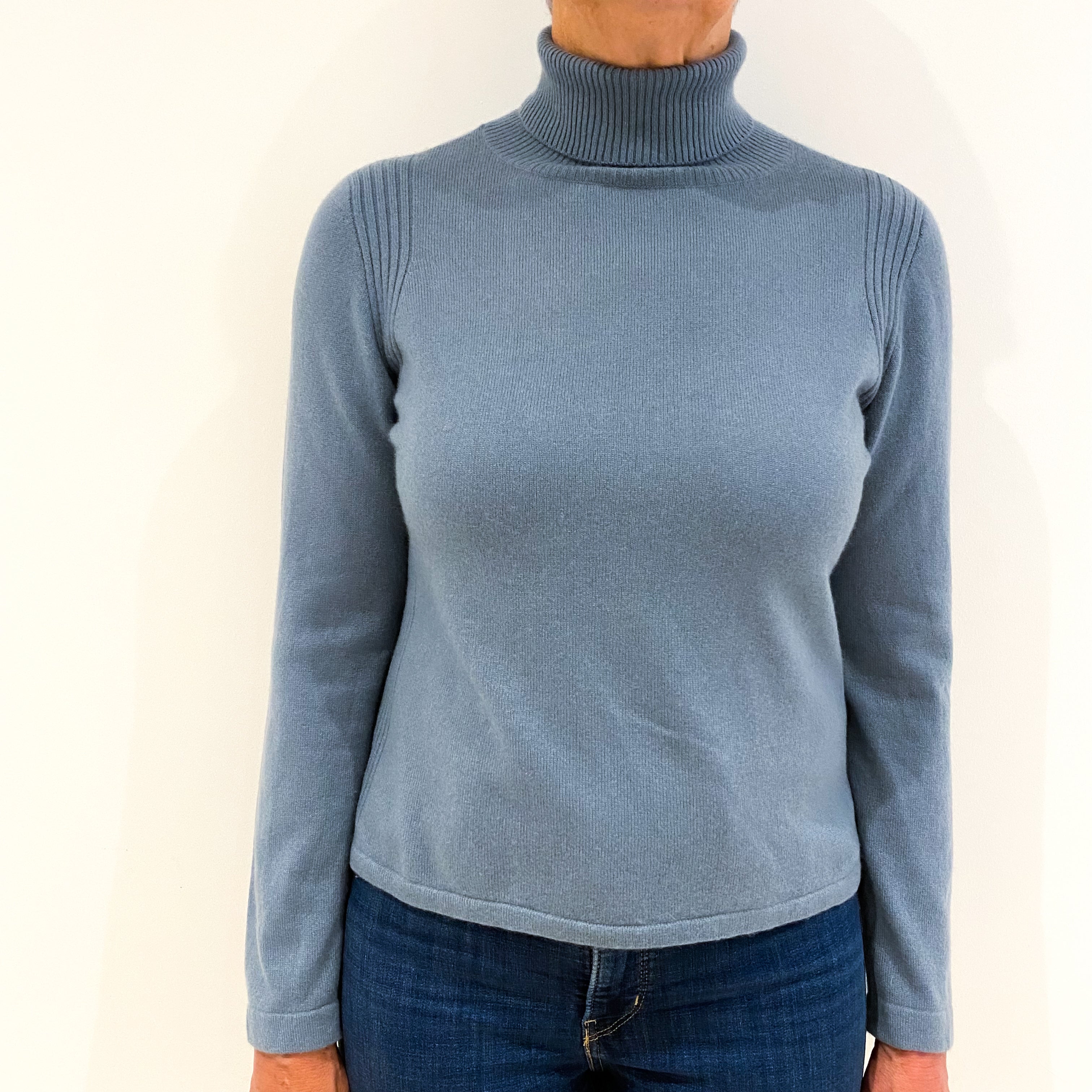 Dusky Blue Cashmere Polo Neck Jumper Medium