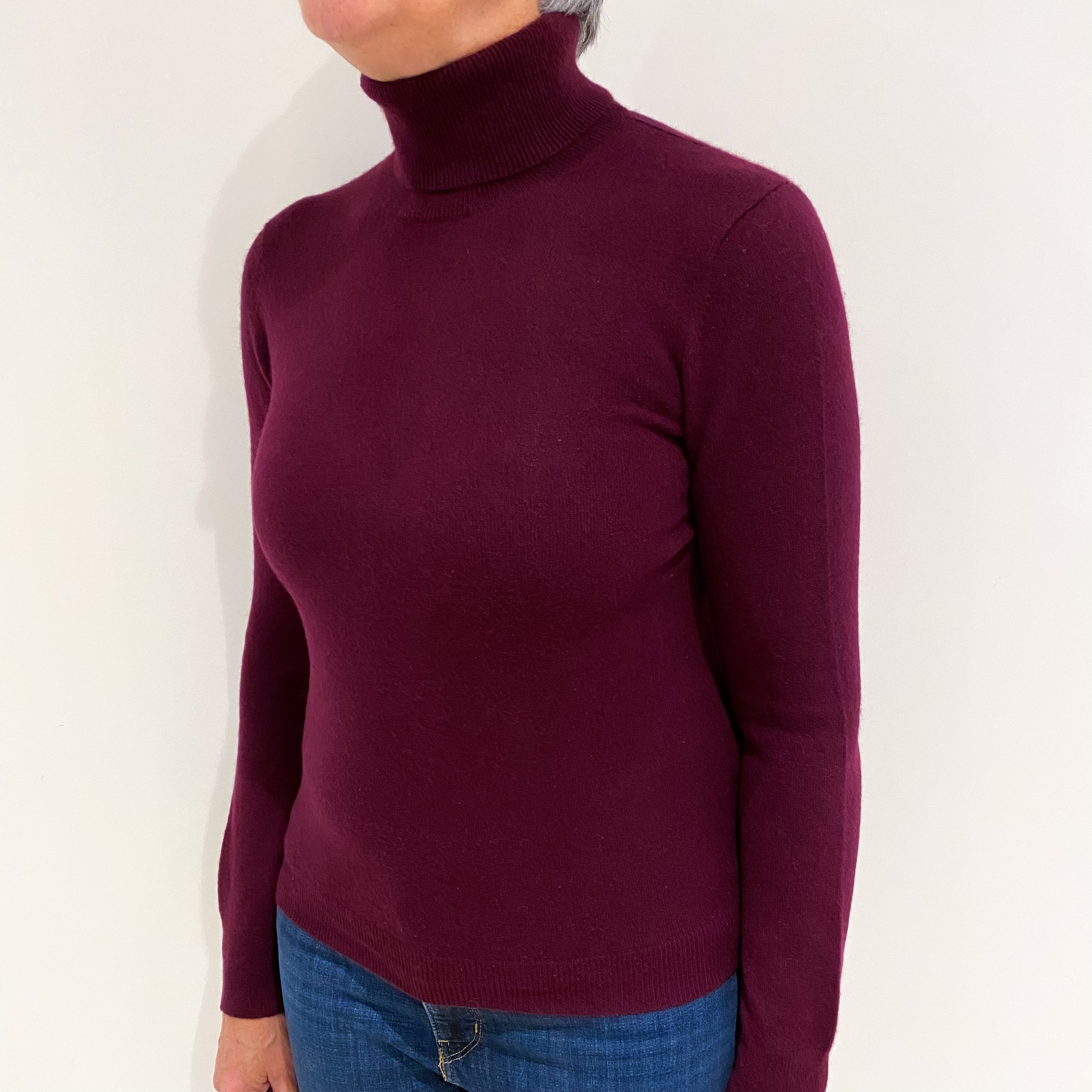 Mulberry Purple Cashmere Polo Neck Jumper Medium